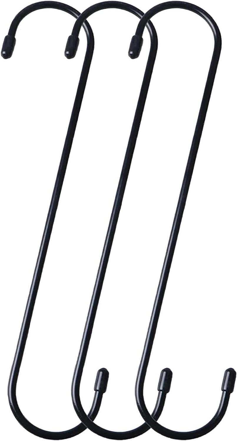 Detalle de Baoswi 3 Stück extra lange S-Haken, 25 cm – robuste schwarze Haken zum Aufhängen von Pflanzen, Küche und Garten