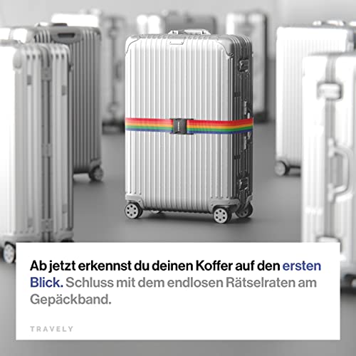 Detalle de Travely Premium Koffergurt – Regenbogen-Set, 2er Pack mit Namensschildern