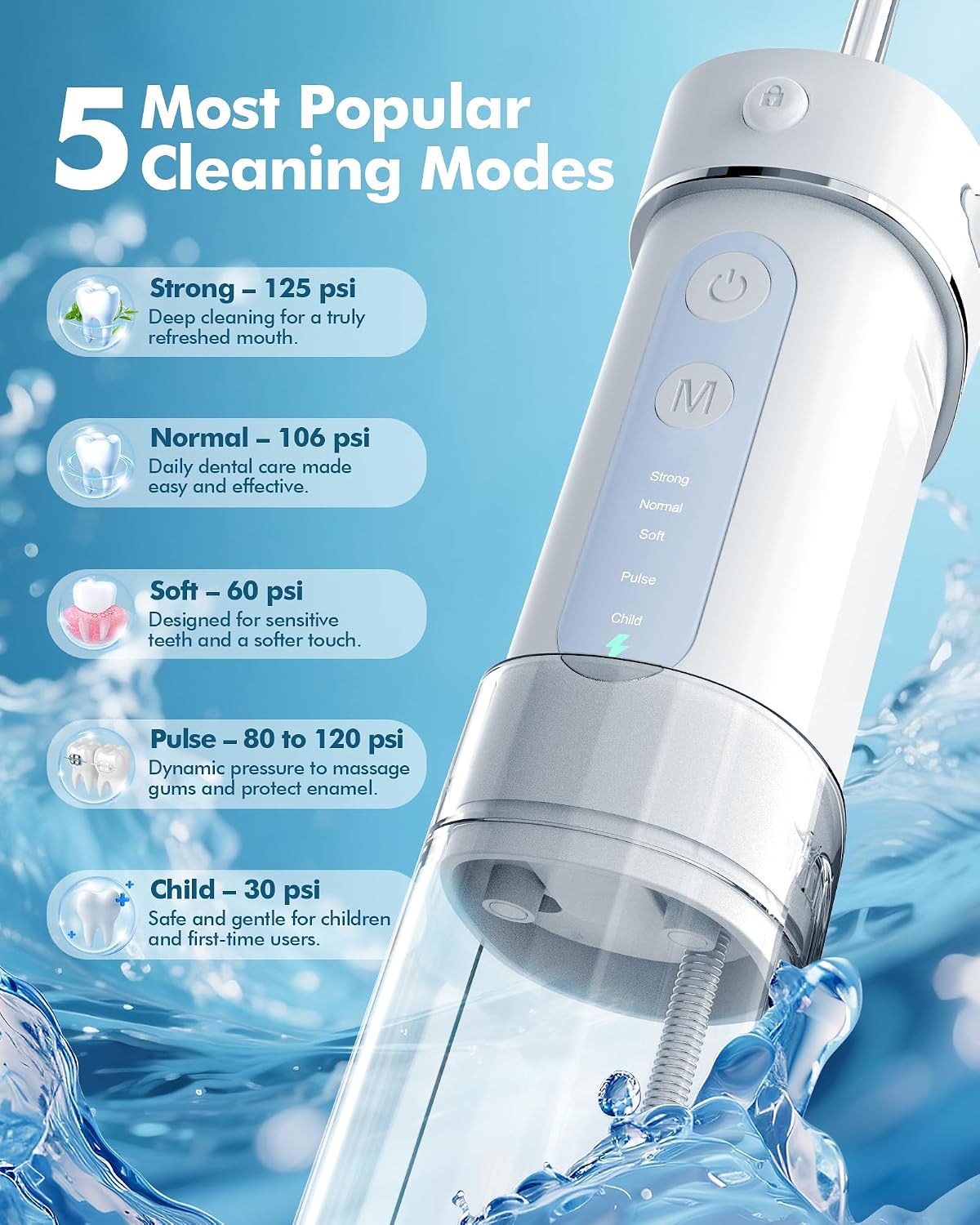 Detalle de WAFLOO Water Flosser Travel Mini Cordless Portable: compact orthodontic-friendly oral irrigator
