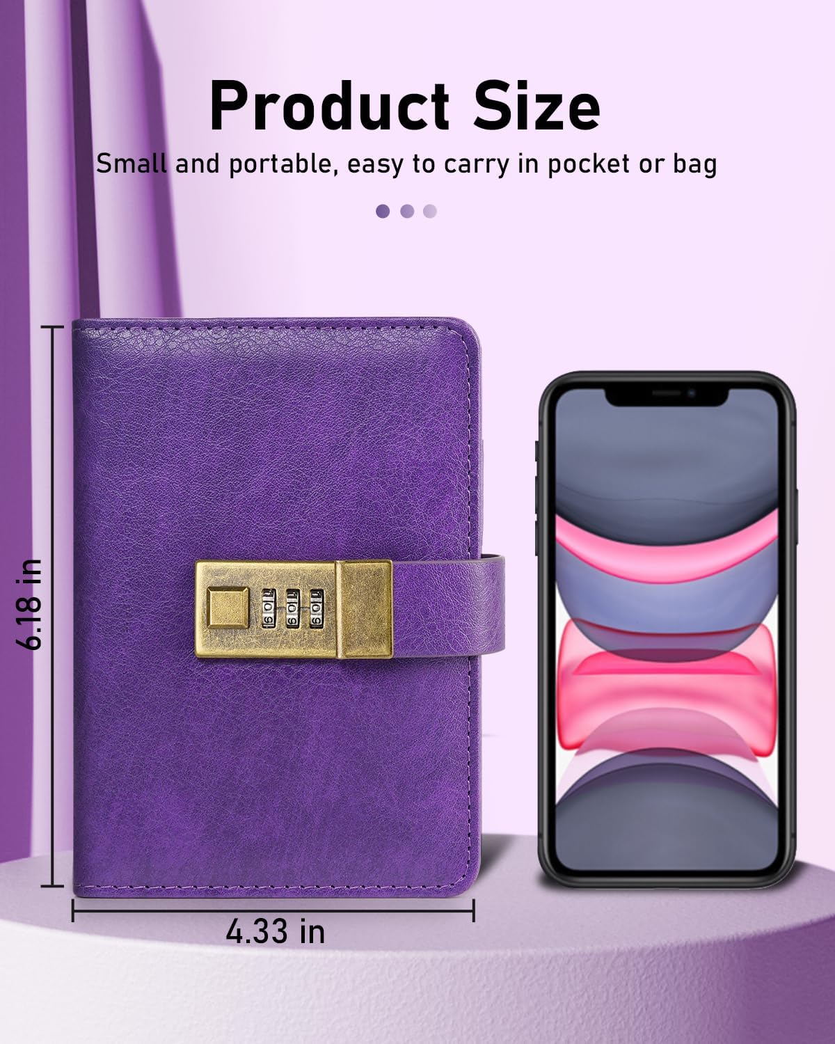 Thumbnail 1 de WEMATE Passwortbuch mit Schloss (violett) – abschließbarer Passwort-Organizer mit alphabetischen Registern