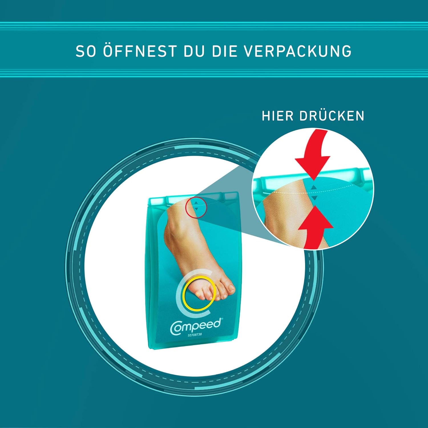 Detalle de Compeed Hühneraugenpflaster Medium Doppelpack – Hydrokolloid gegen Hornhaut am Fuß, 20 Pflaster