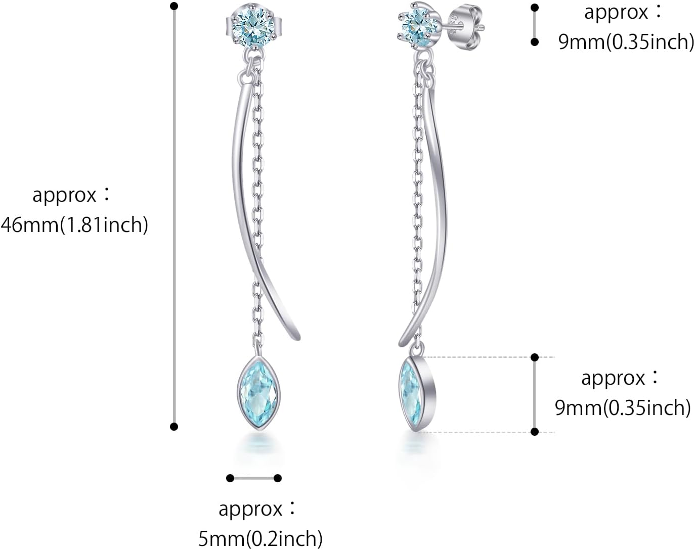 Thumbnail 5 de PHNIBIRD Boucles d'oreilles femme argent 925 avec pierre de naissance – gouttes pendantes rhodiées
