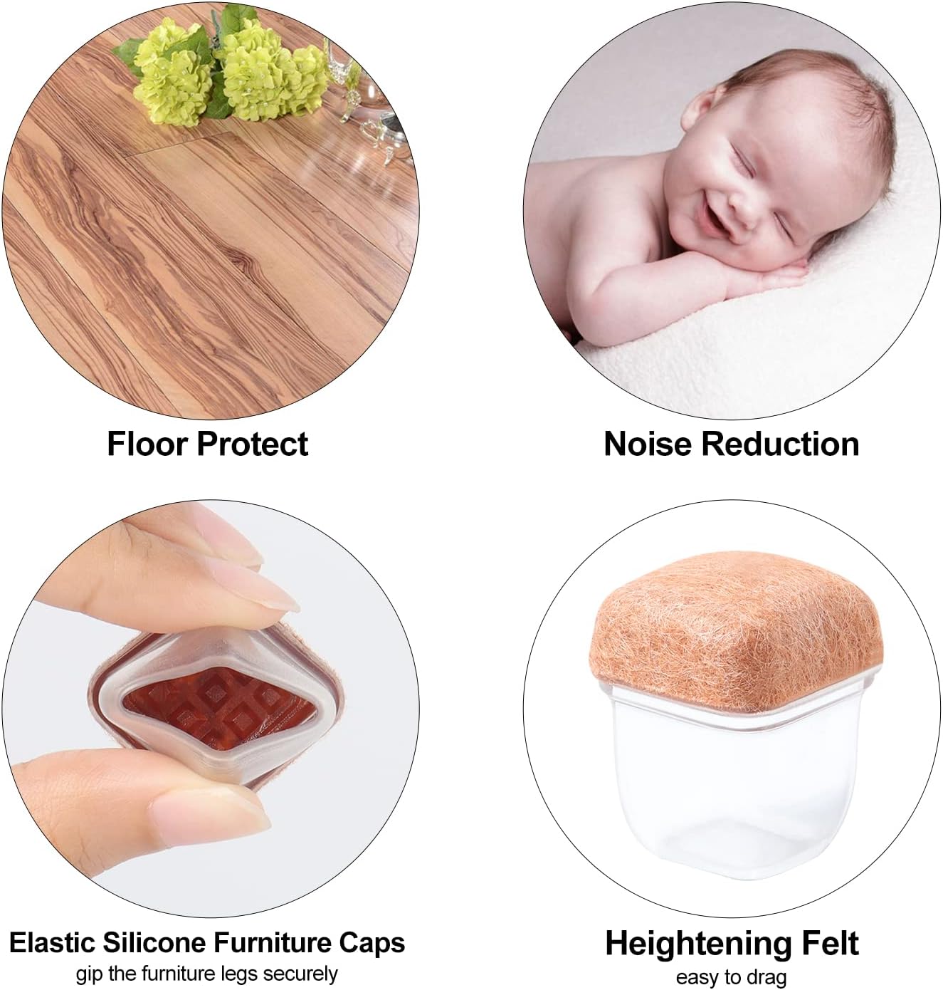 Thumbnail 5 de 16 Clear Silicone Chair Leg Floor Protectors (Round, 0.75") with Wrapped Felt