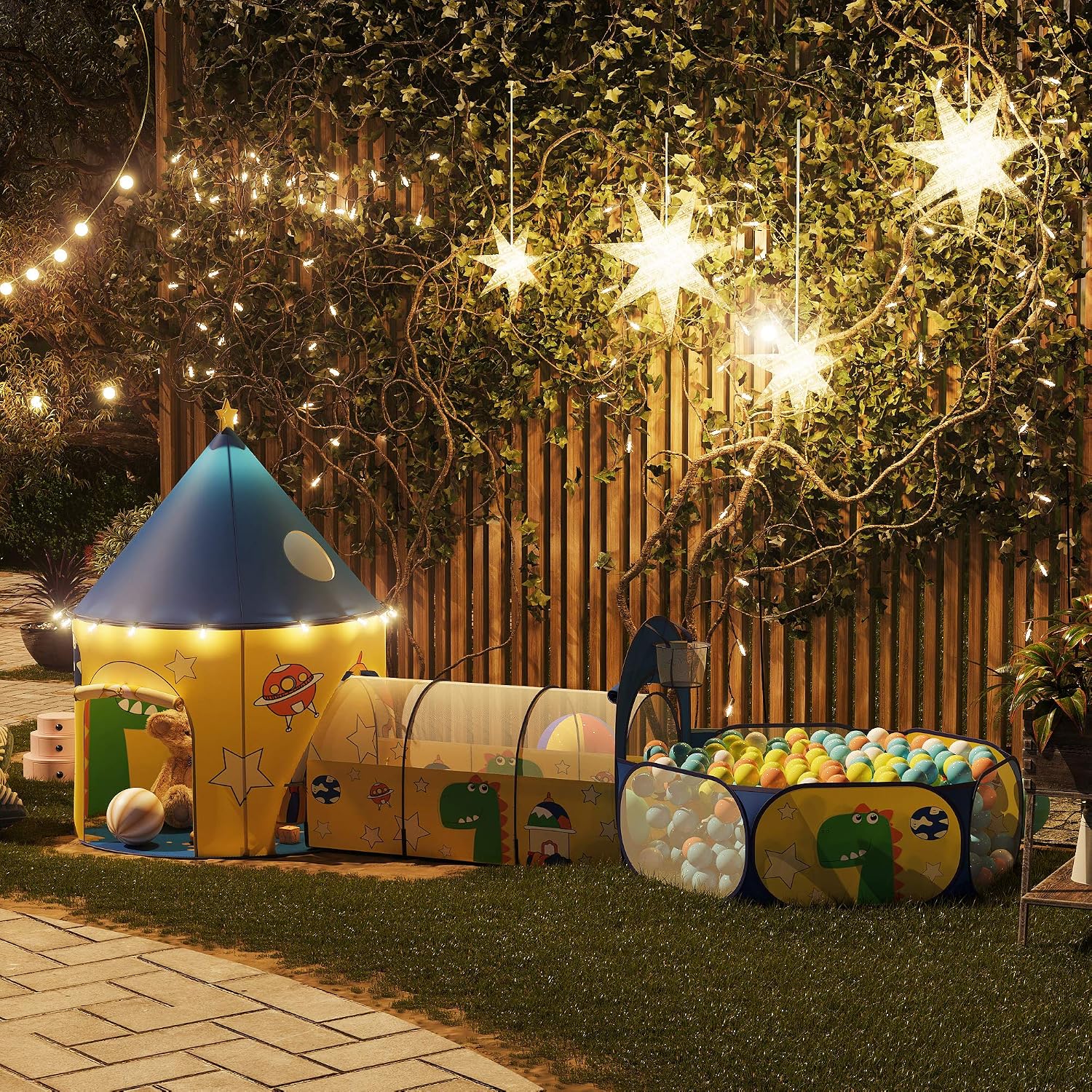 Thumbnail 3 de SONGMICS 3-in-1 Kids Play Tent, Tunnel & Ball Pit (Rocket Theme) for Indoor/Outdoor Play