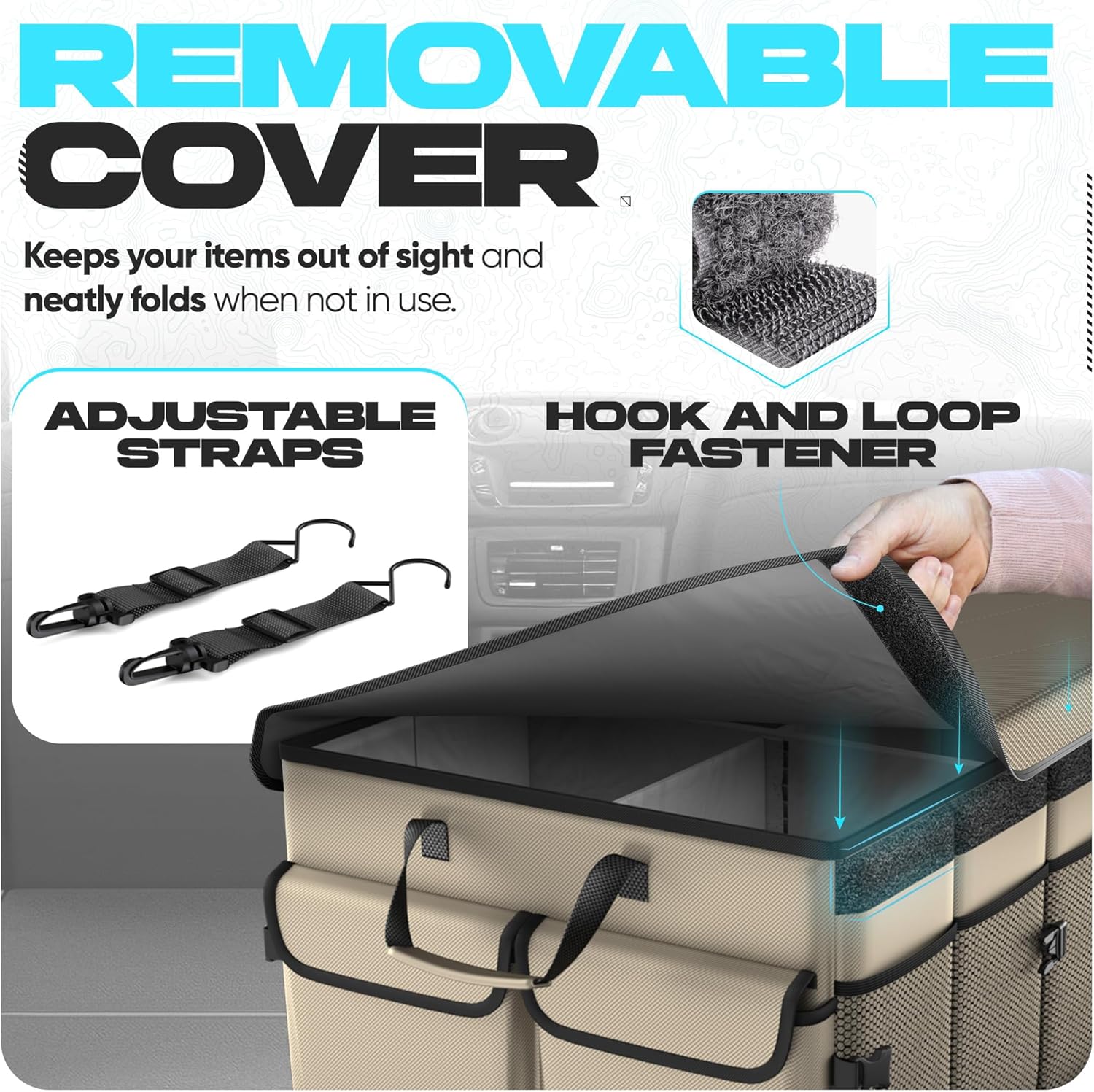 Detalle de FORTEM Car Boot Organiser: 105L Collapsible Trunk Storage with Non-Slip Base