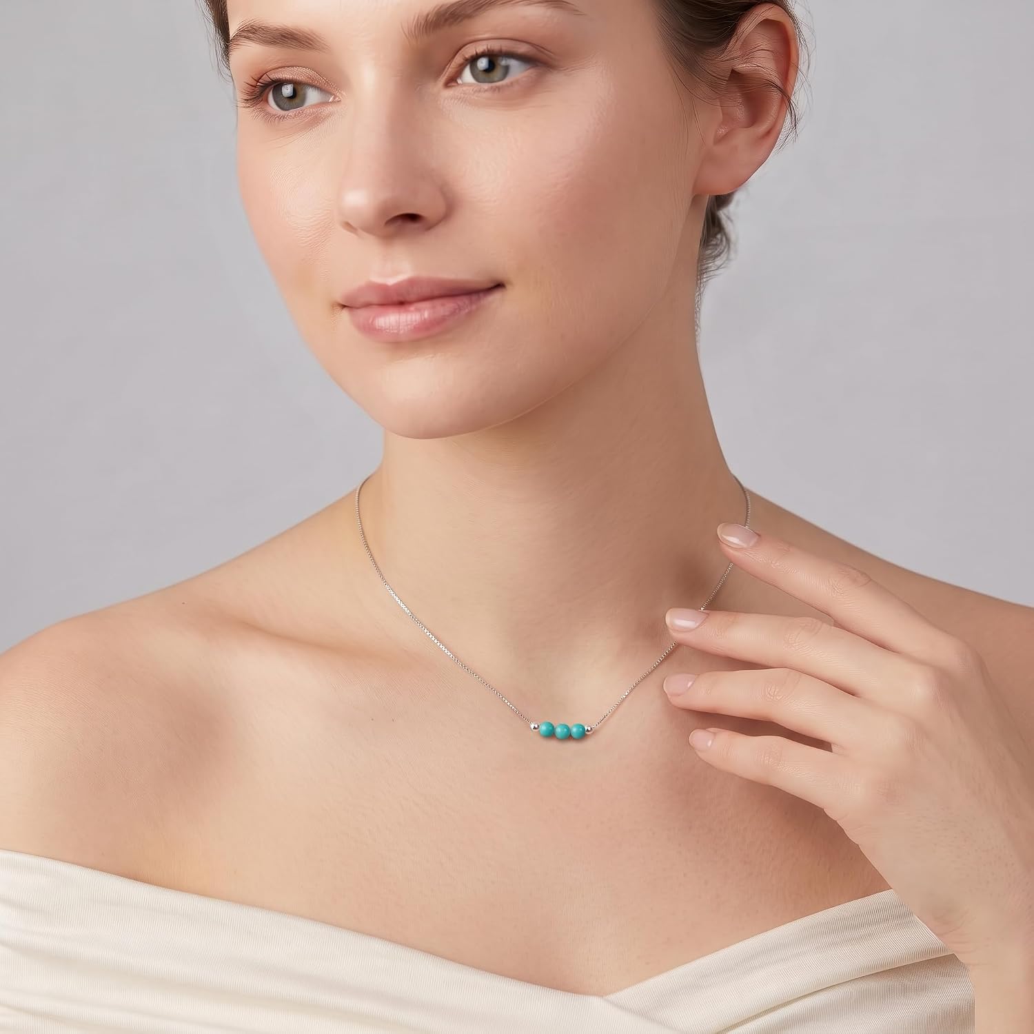 Detalle de Keenove 925 Sterling Silver Turquoise Crystal Choker Necklace