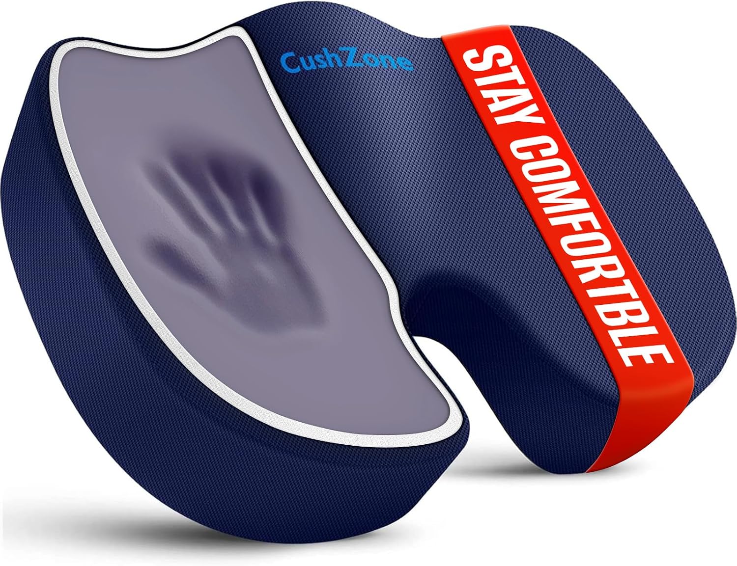 Detalle de CushZone Large Memory Foam Seat Cushion, Blue, with U-Shaped Coccyx Cutout