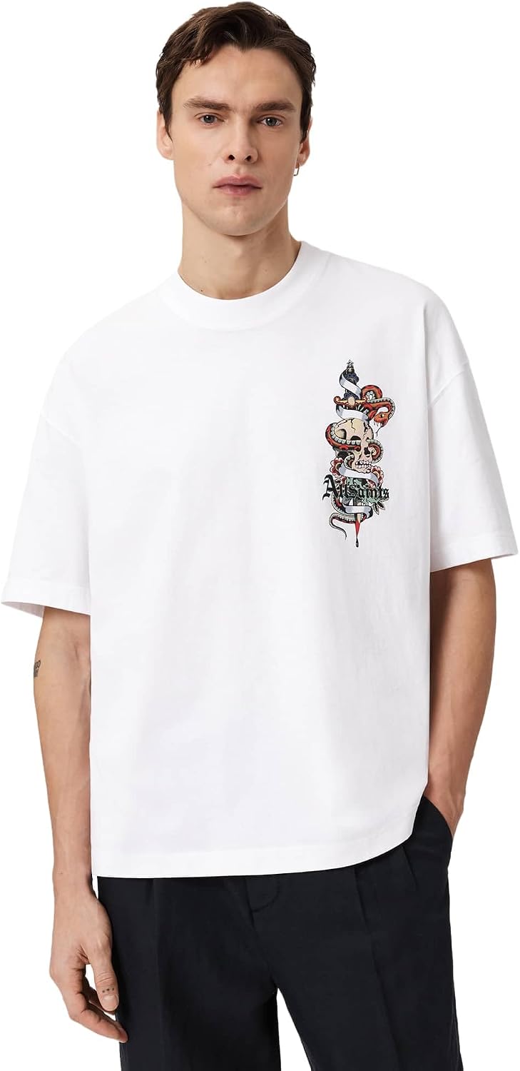 Detalle de Allsaints Blade SS Crew T-Shirt Homme — coupe oversize, manches courtes