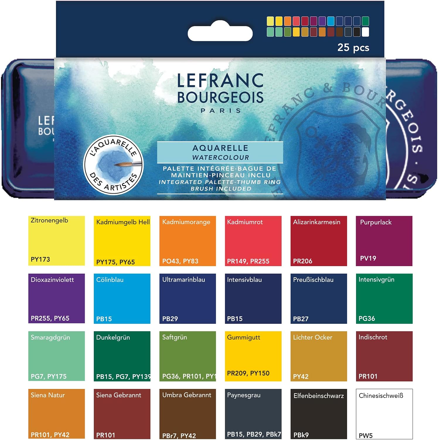 Detalle 2 de Lefranc Bourgeois Aquarelle Fine Boite Metal De 24 Demi Godets – Ensemble de 25 pièces