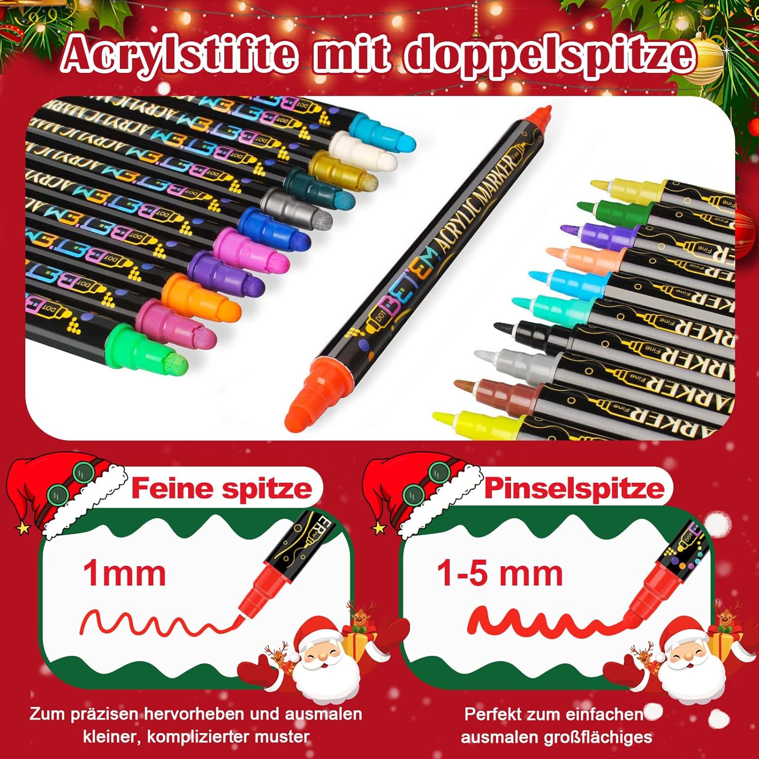 Detalle de Betem 48 Farben Acrylstifte – Doppelspitze, wasserfest, vielseitig einsetzbar