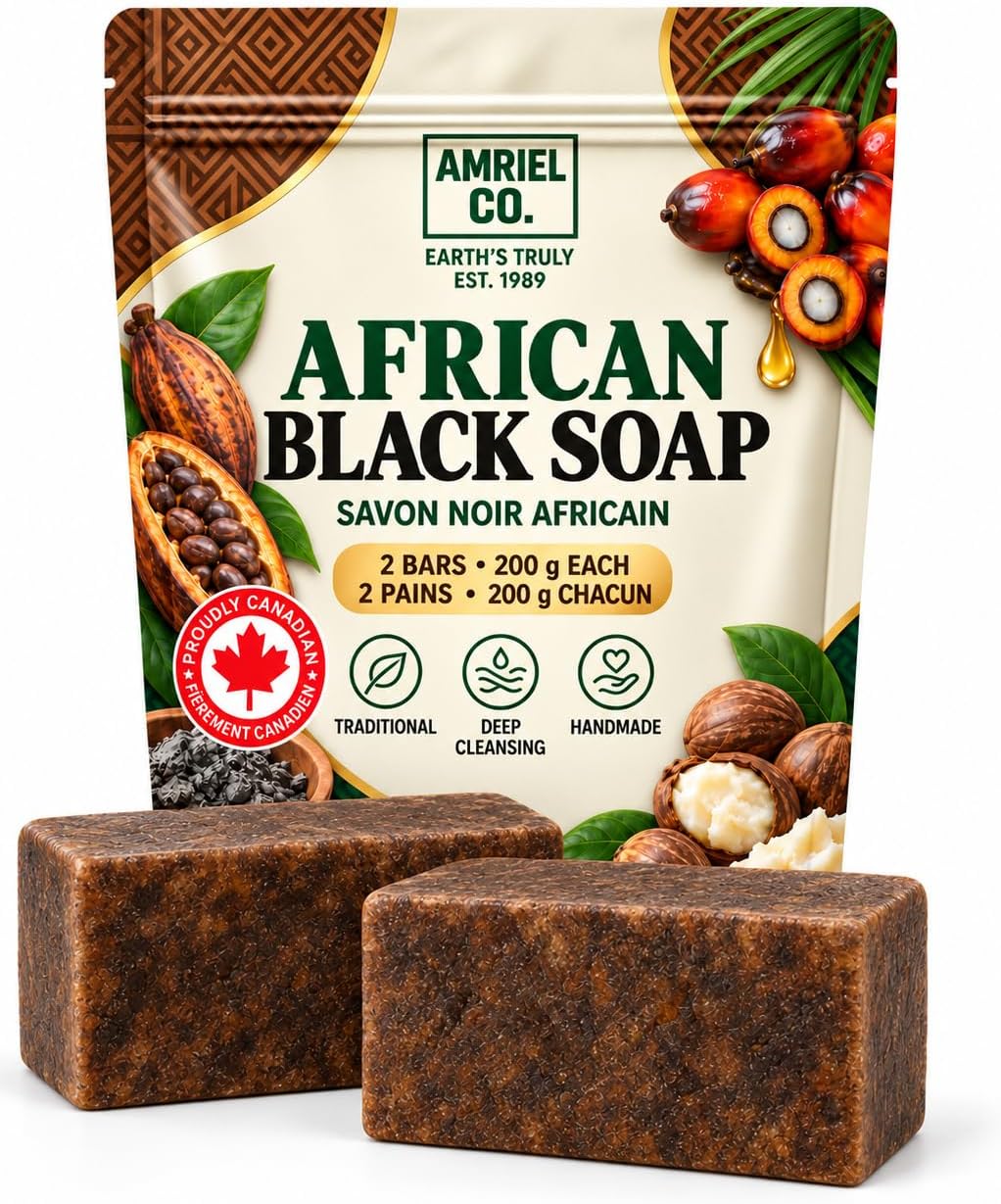Detalle de Amriel Co African Black Soap, 2 x 200 g Plant-Based Bars