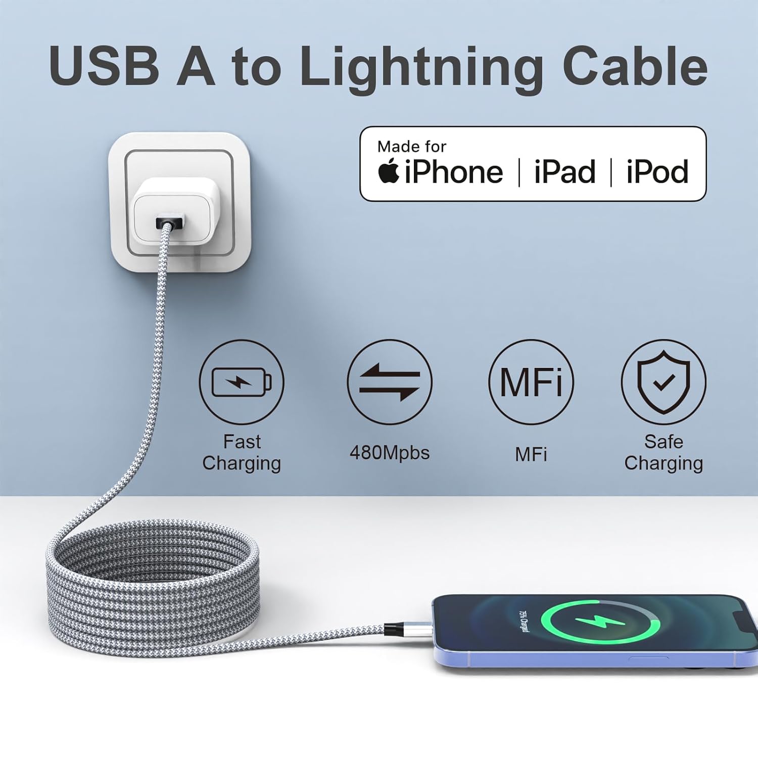 Thumbnail 2 de Durable iPhone Charger Cord 6FT 3-Pack (Apple MFi Certified) Lightning Cable
