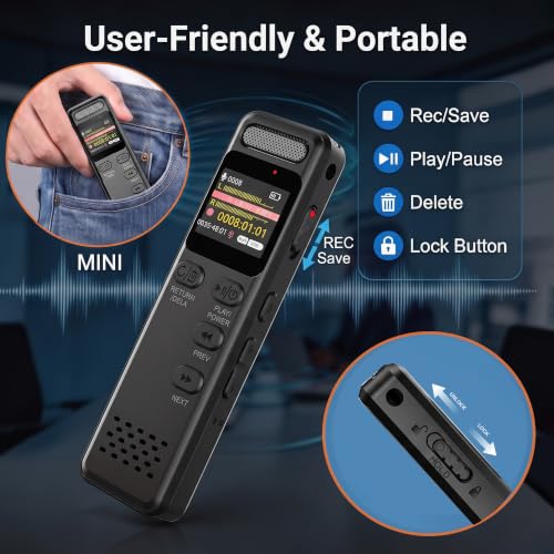 Detalle 2 de Liebssen 64GB Digital Voice Recorder with One-Button Recording