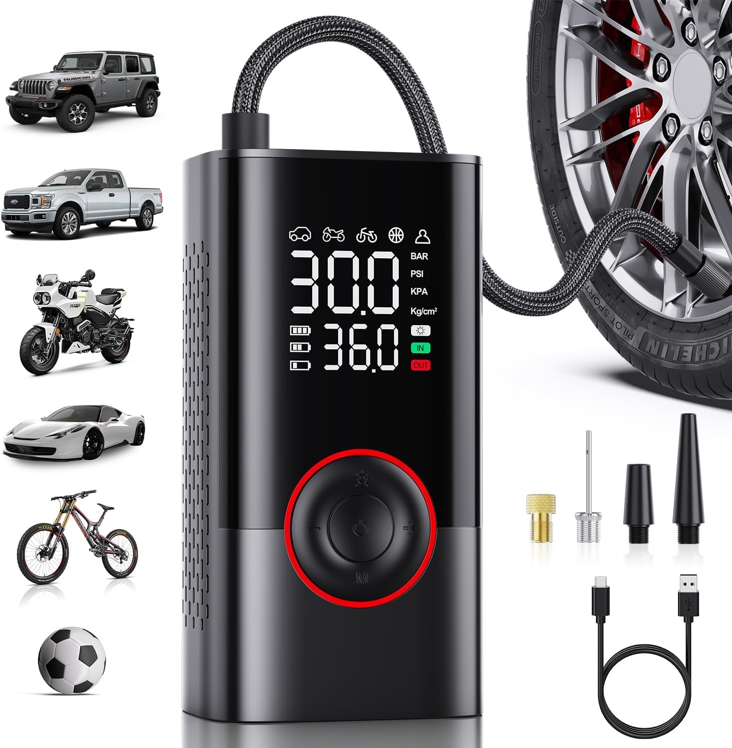 Detalle de Motorenbau Tire Inflator Portable Air Compressor — 150 PSI, 3X Faster Inflation with Auto Shutoff