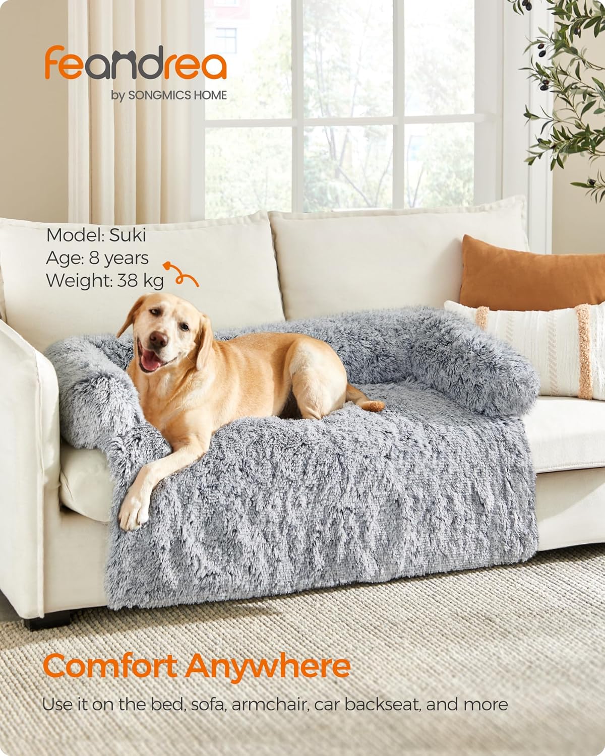 Detalle 2 de Feandrea FluffyHug XXL Dog Sofa Bed with waterproof cover, grey ombré (122 x 95 x 18 cm)
