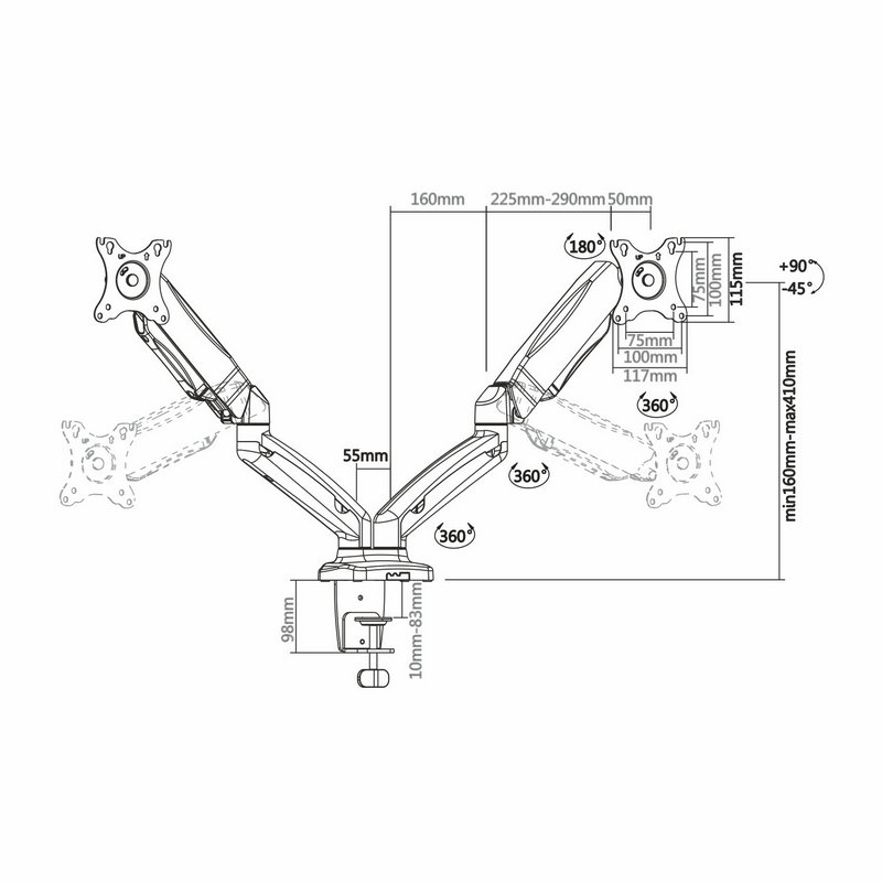 Thumbnail 2 de Aisens DT27TSR-045: Soporte de Mesa Doble para Monitor 13"–27" con VESA 100×100 y Pistón de Gas