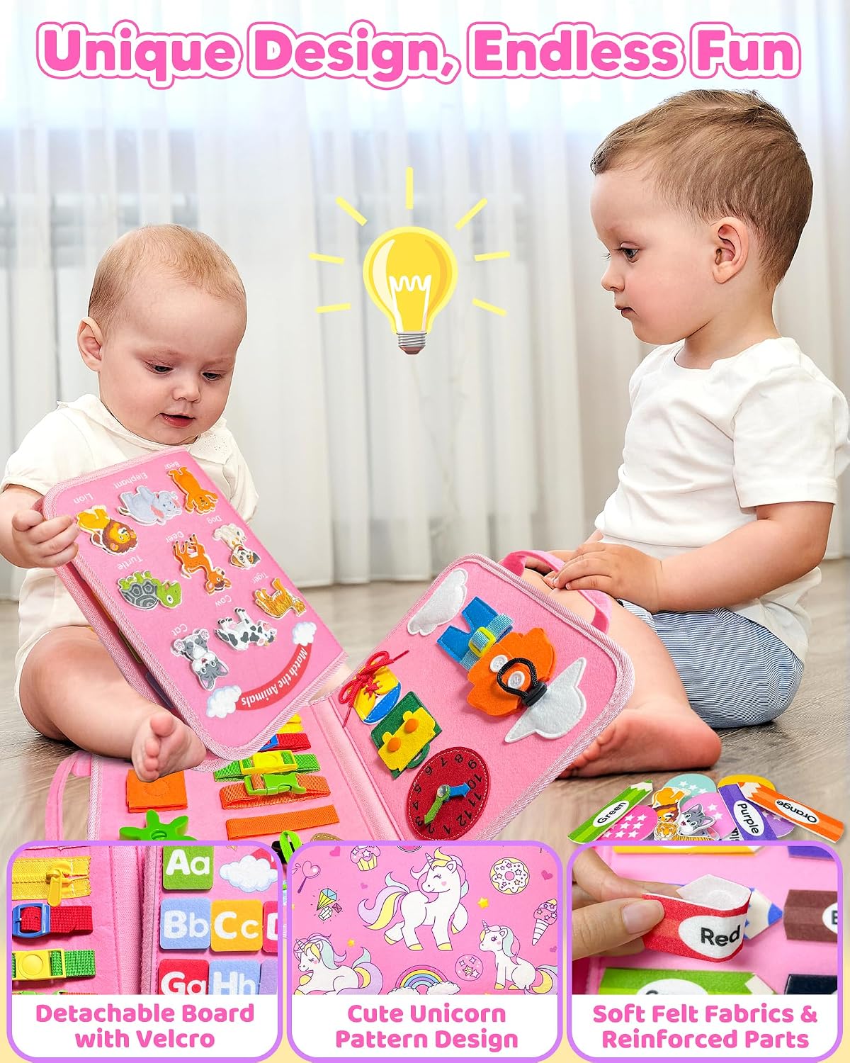 Thumbnail 3 de Walenty Busy Board Montessori Toys (Unicorn Travel Busy Book) for Toddler Girls