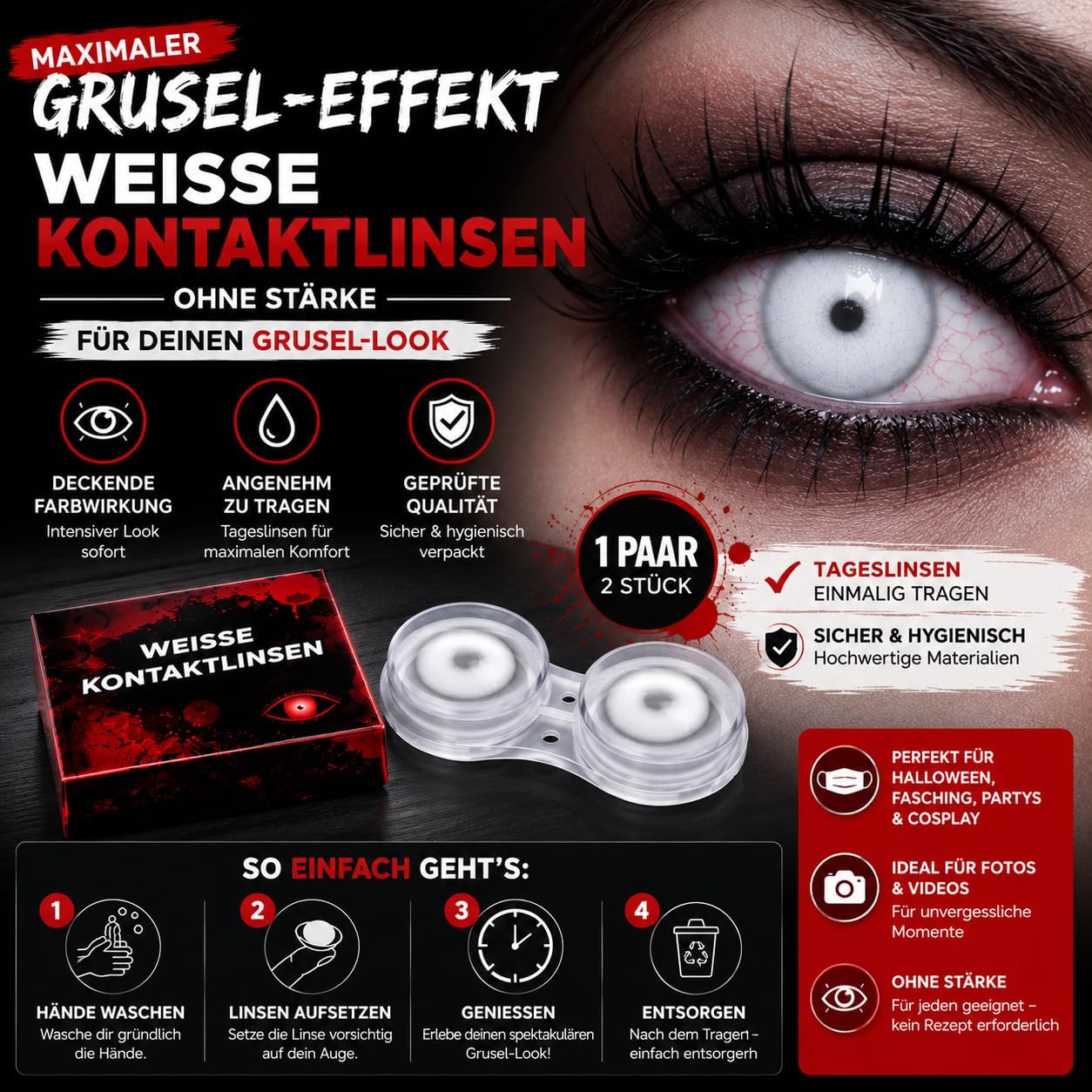 Detalle de Costumed witte daglenzen van hydrogel, 0,00 dioptrie, 1 paar