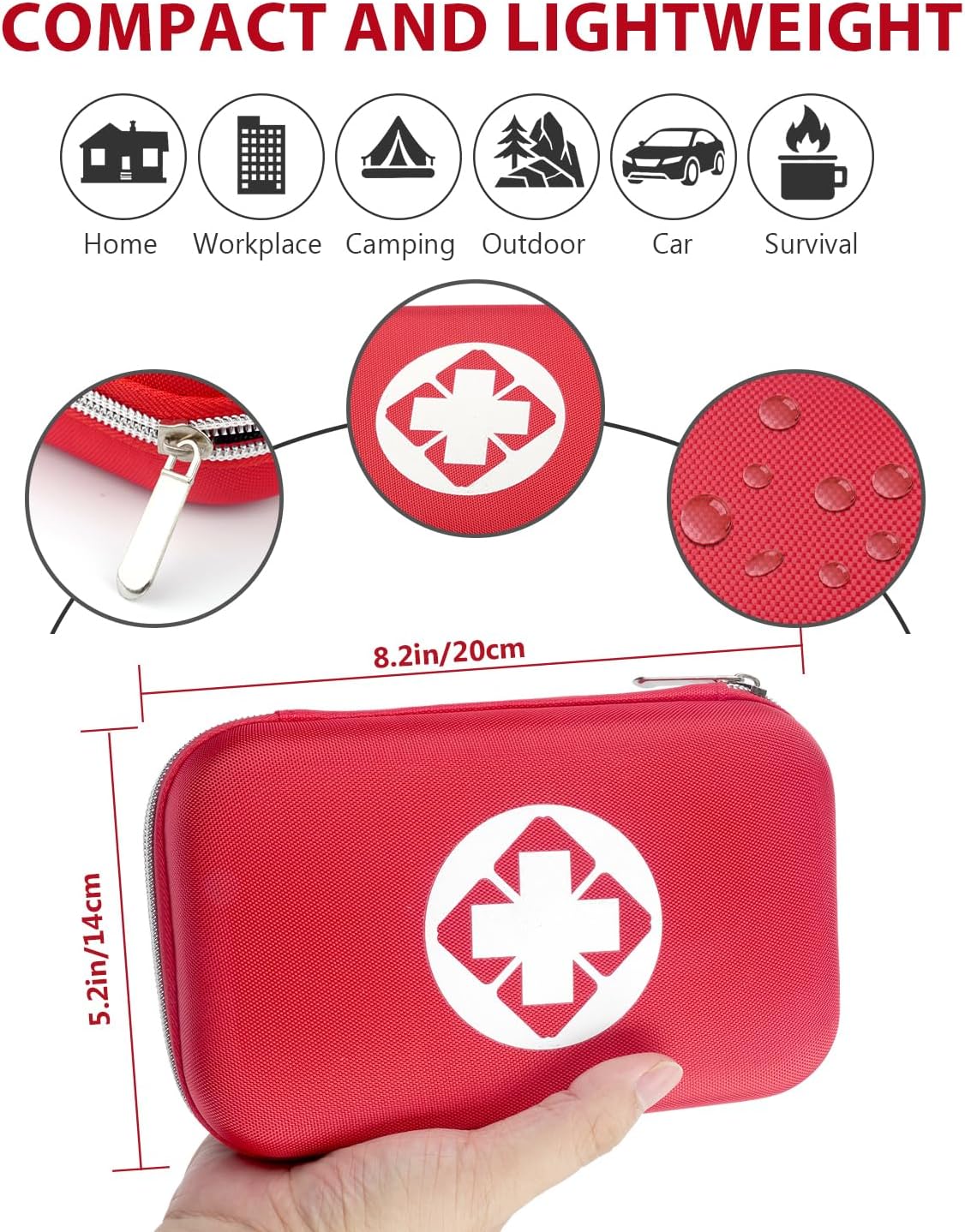 Detalle de Foscomax JJB210PCS-Red First Aid Kit, 210 Pieces, Waterproof Red Case
