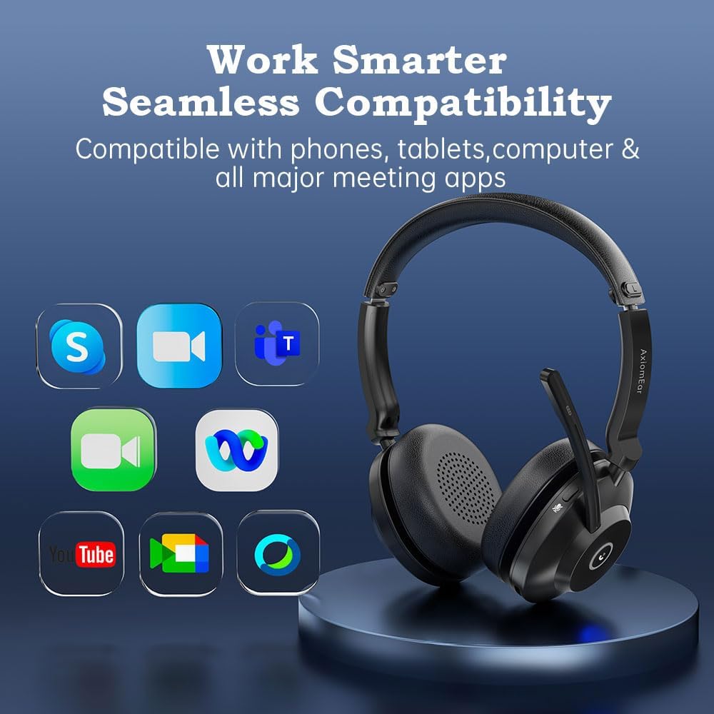 Detalle de AxiomEar Bluetooth Wireless Headset with Mic for Work – Advanced Noise Reduction, Comfortable On-Ear Design