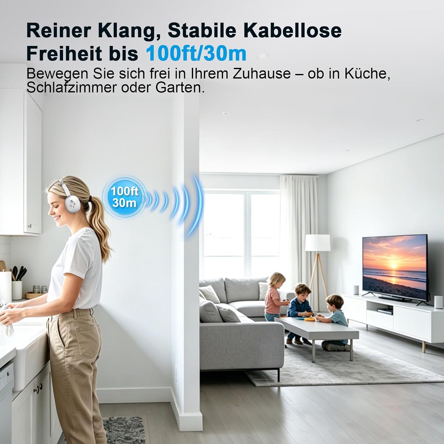 Detalle de Earbay Funkkopfhörer für Fernseher – kabellose TV-Kopfhörer mit Lade-Station, Bluetooth 5.4, 3 Audio-Modi und geringer Latenz