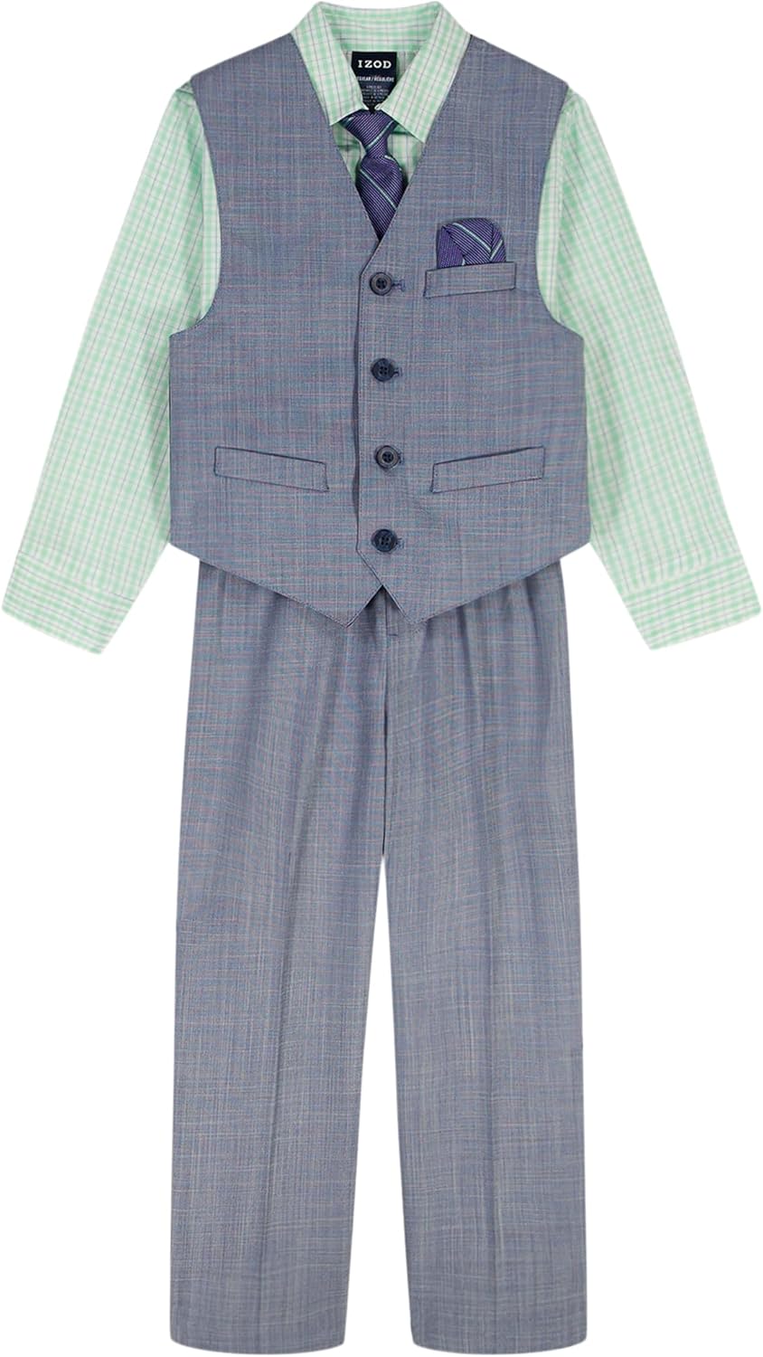 Detalle de IZOD Boys' 4-Piece Formal Dress Up Suit Set: Vest, Pants, Collared Shirt, and Tie