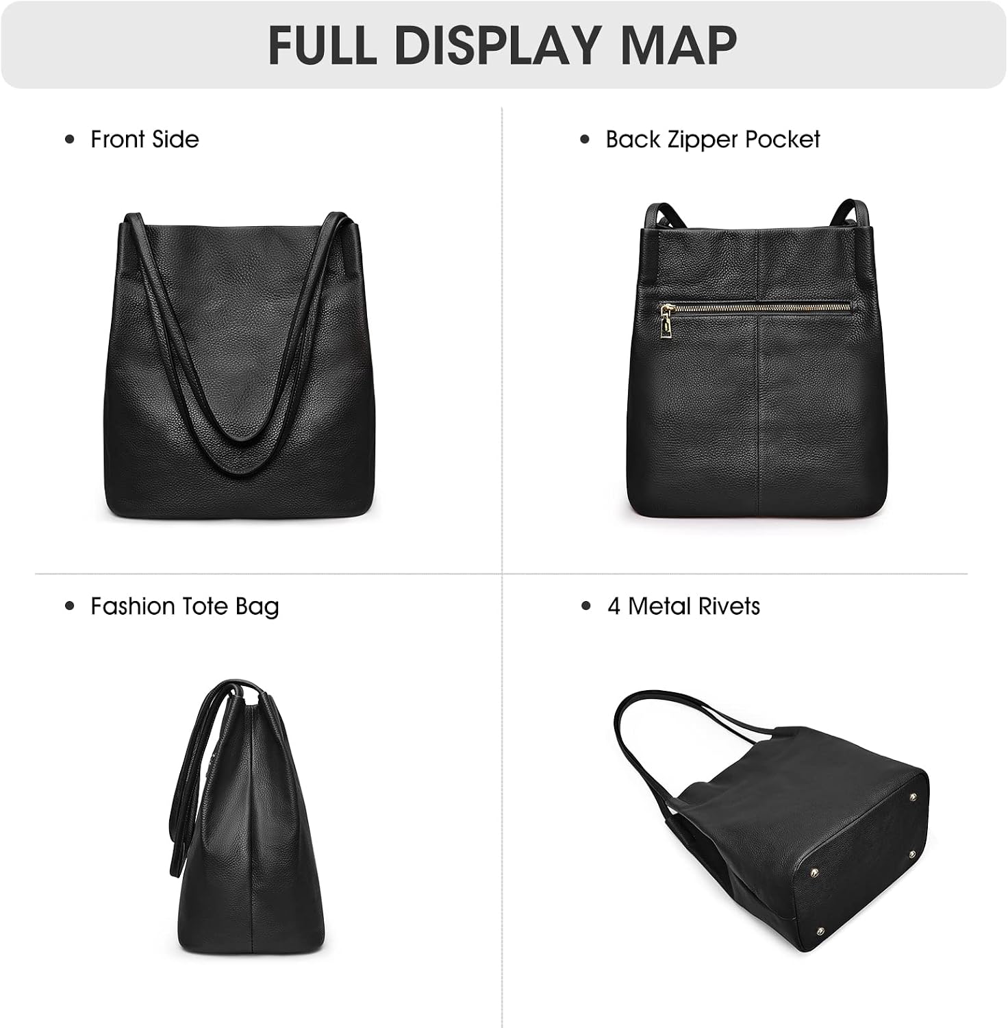 Detalle 2 de Kattee Sac à Bandoulière en Cuir Véritable Souple pour Femme – Fermeture Magnétique