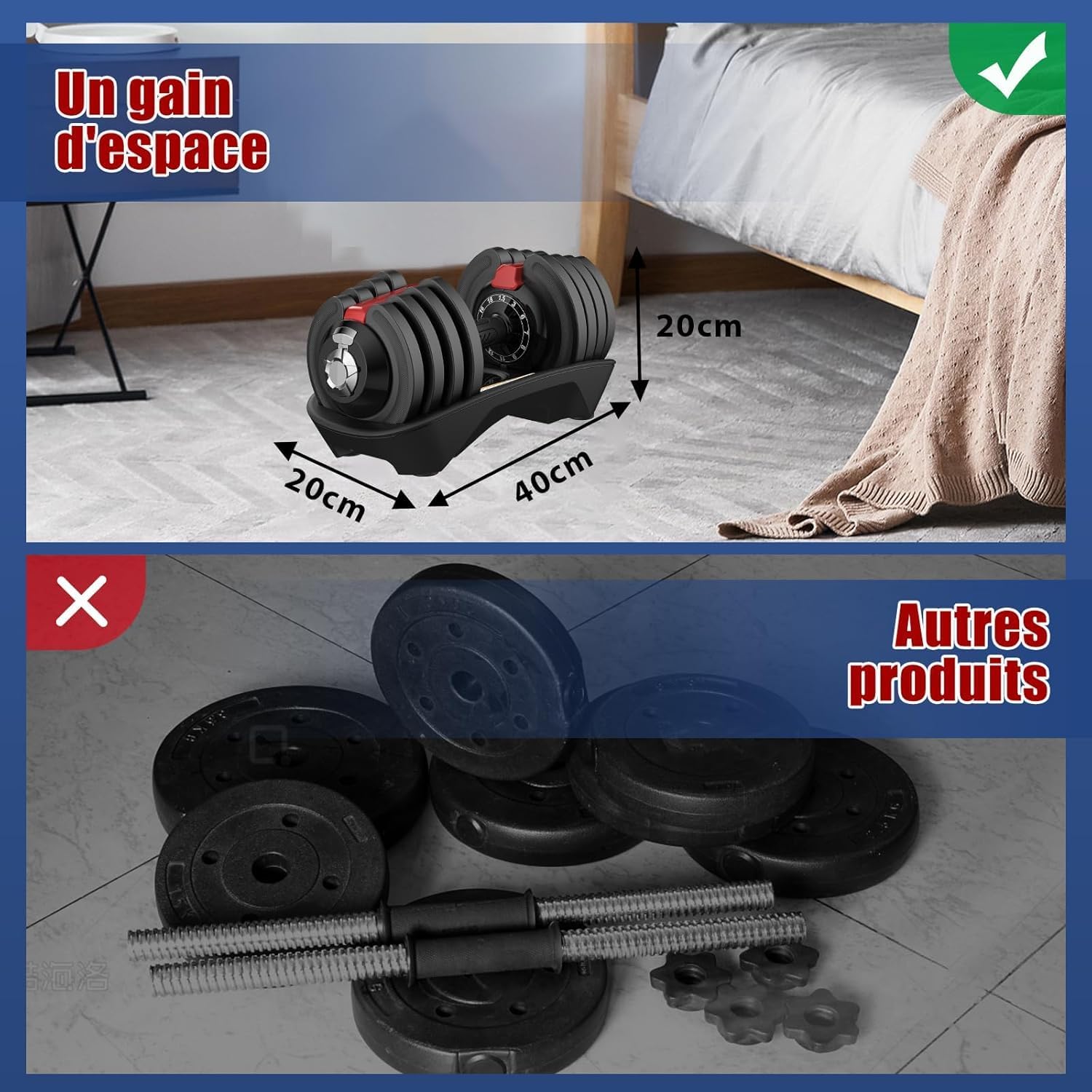 Thumbnail 3 de DH FitLife haltère réglable 1,5 à 18 kg avec base de rangement (set 12 niveaux)