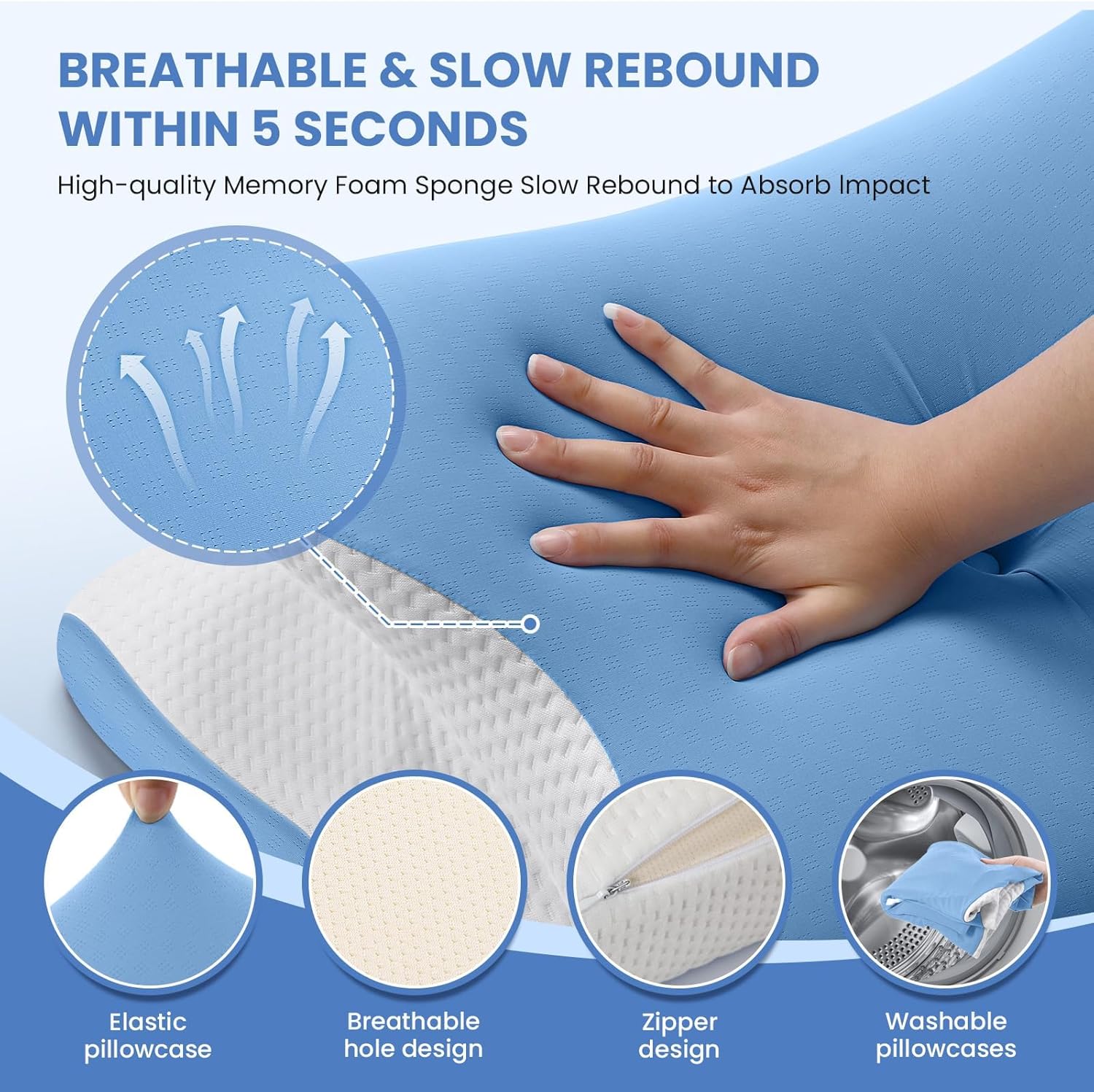 Thumbnail 4 de A-Pce Memory Foam Pillow (Orthopedic Cervical Support) with Cooling Ice Silk Pillowcase