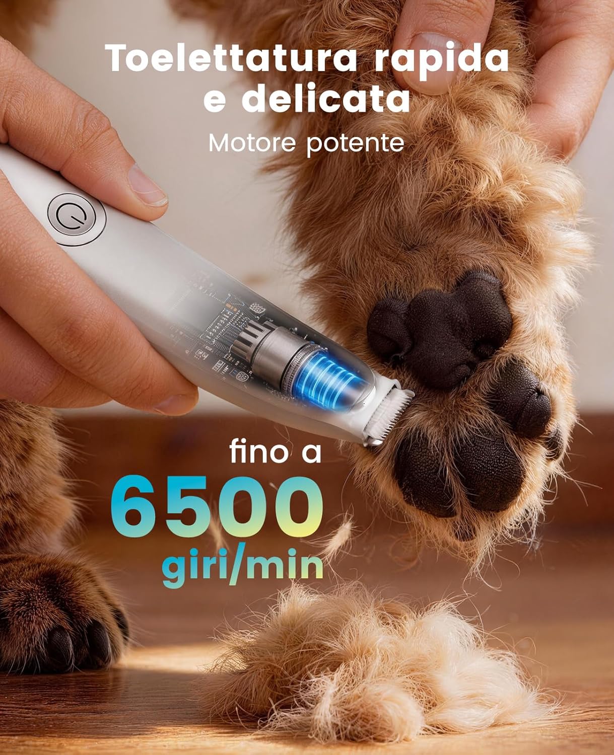 Detalle 2 de Oneisall Tosatrice per gatti con luce a LED: taglia-zampe wireless, silenziosa e leggera