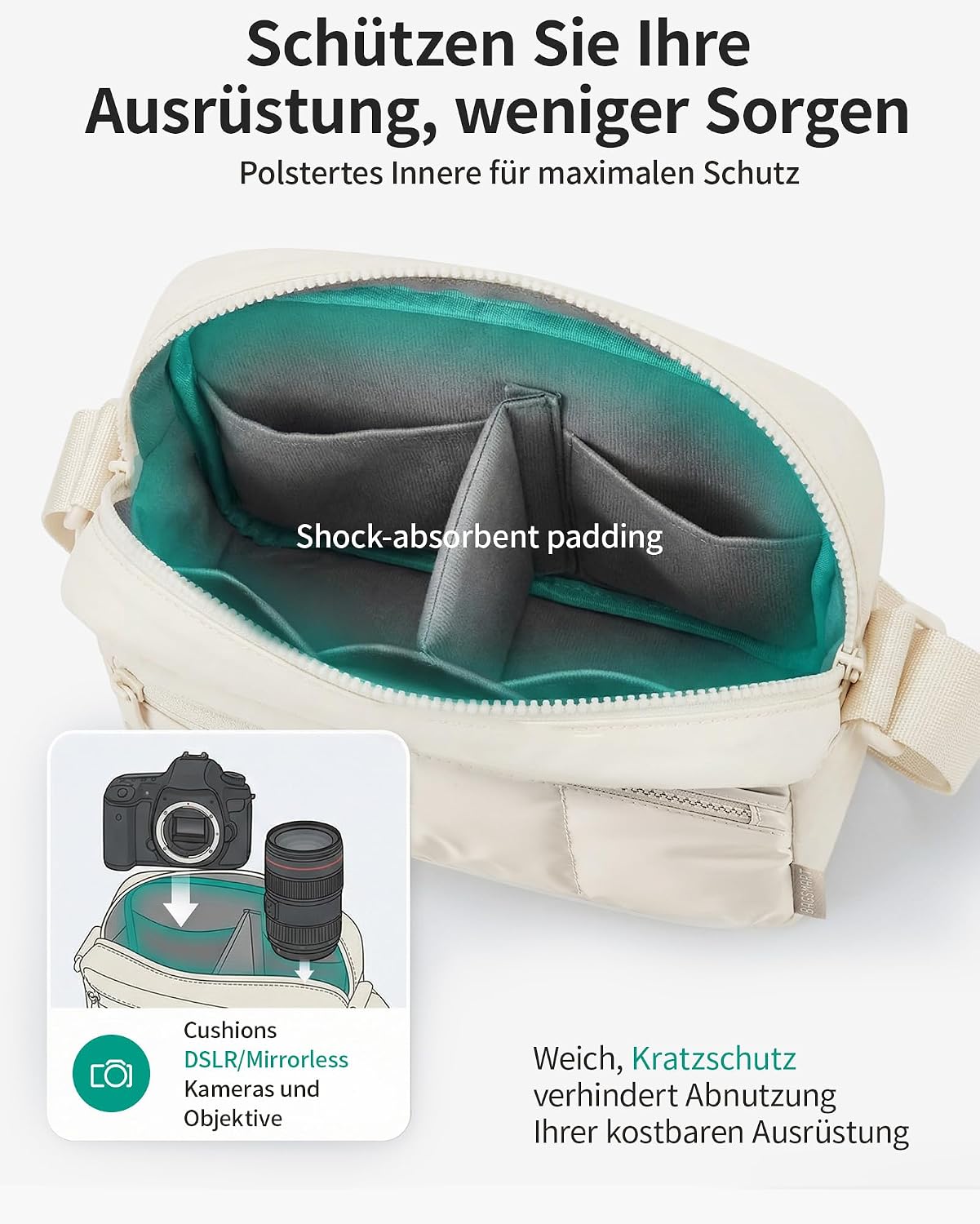 Detalle de bagsmart Puffer Kameratasche Klein – kompakte, leichte Umhängetasche für DSLR/SLR