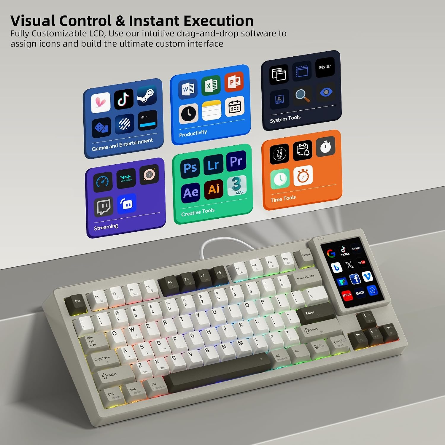 Detalle de Womier DUO87 Modular 75% Mechanical Keyboard with Detachable Touchscreen and RGB
