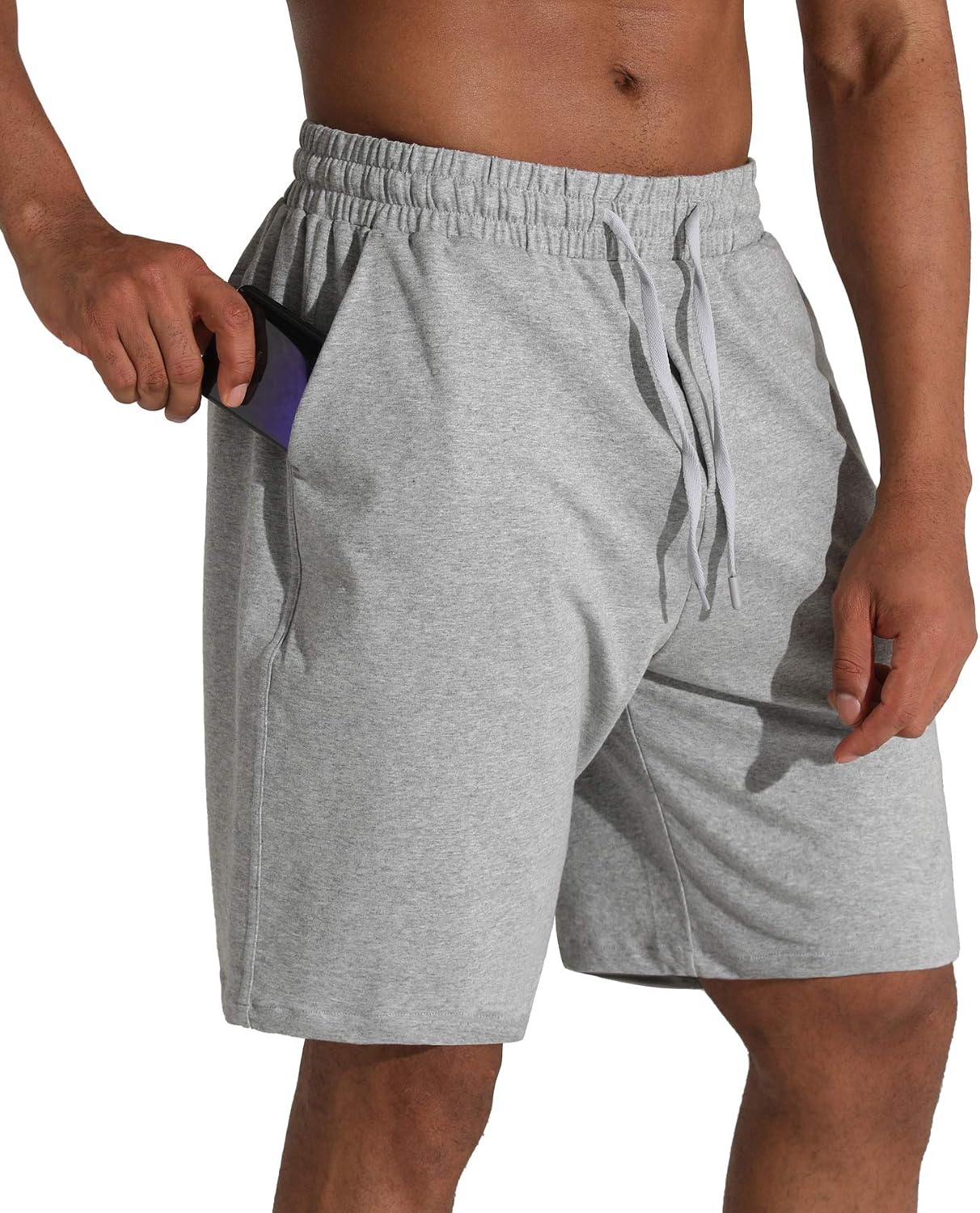 Detalle de THE GYM PEOPLE – Short de course à pied homme gris avec poches profondes, taille L