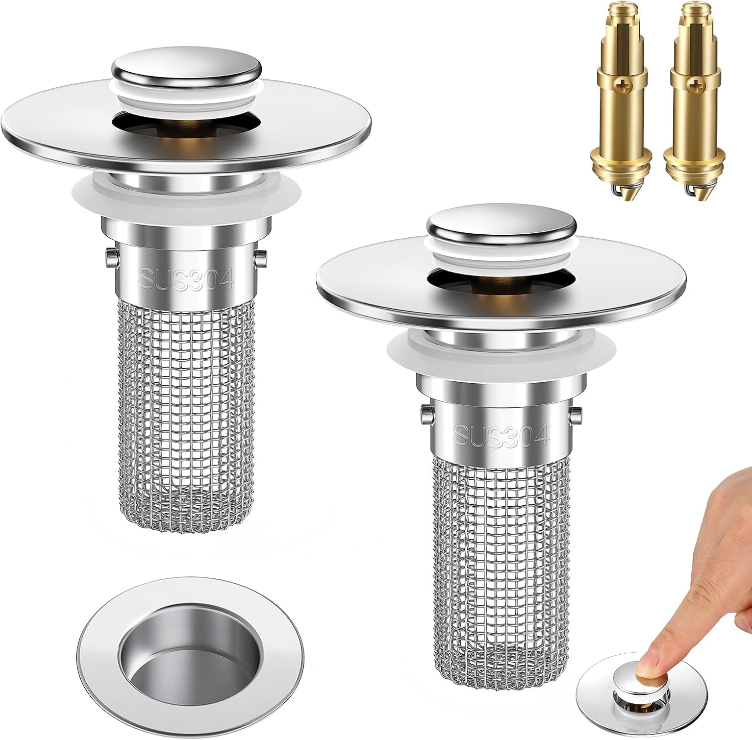 Detalle de HFMZYWA F36 Bathroom Sink Stopper Strainer, 2-Pack, 304 Stainless Steel