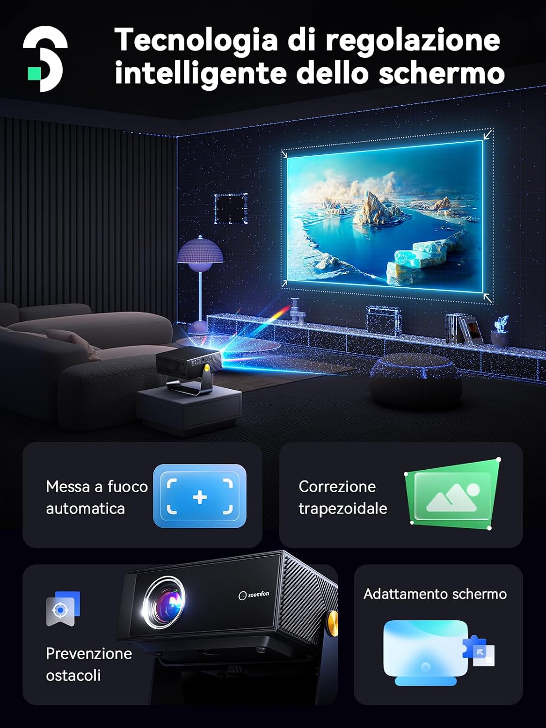 Detalle 2 de Soomfon SK3 Smart Proiettore Portatile con WiFi e Bluetooth, 1080P e rotazione 360°
