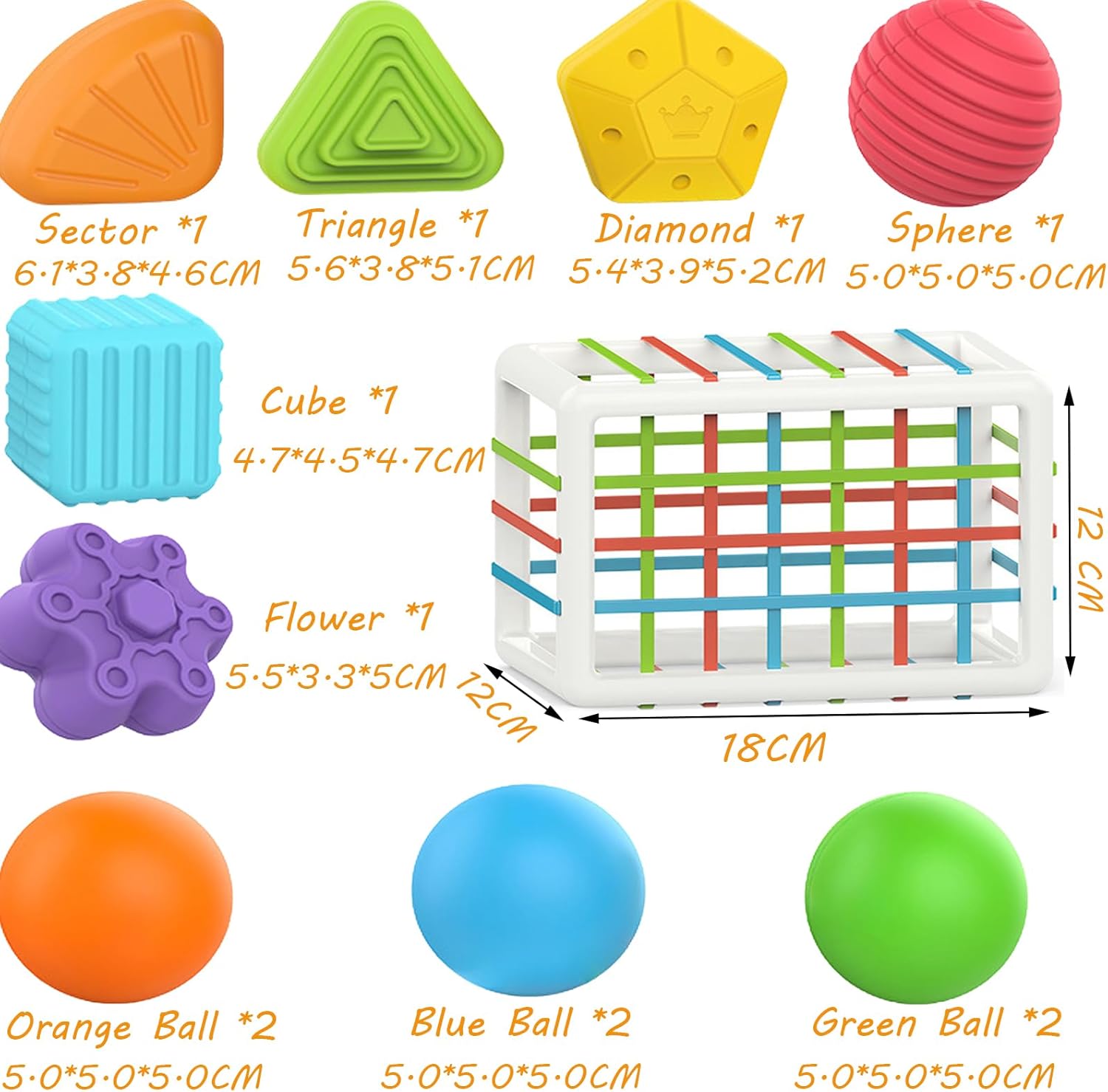 Thumbnail 2 de Montessori Motorikspielzeug ab 1–3 Jahre mit Formensortierset, Bändern & Bällen (Spielzeug für Babys)