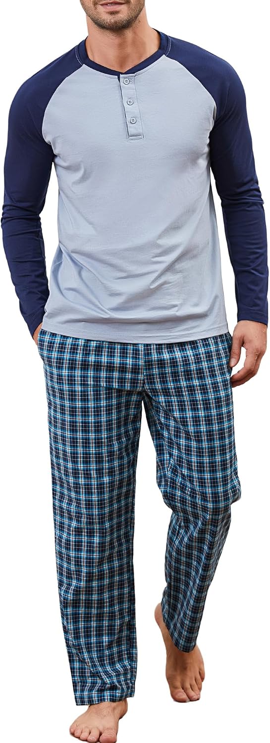 Detalle de Winovia Herren Schlafanzug lang – 2-teiliges Pyjama-Set aus 100% Baumwolle