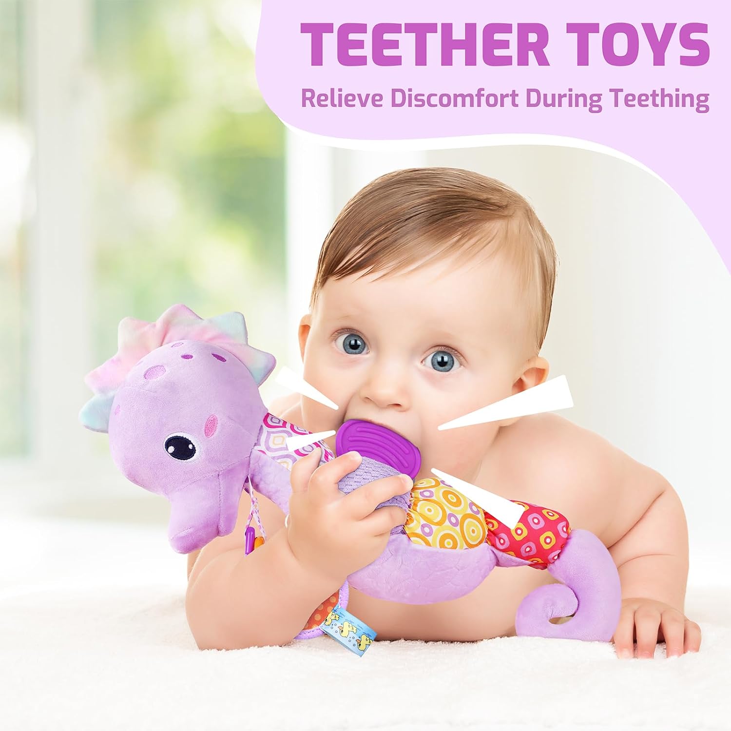 Detalle de Sumobaby Seahorse Plush Activity Toy with Mirror, Crinkle and Rattle Sounds