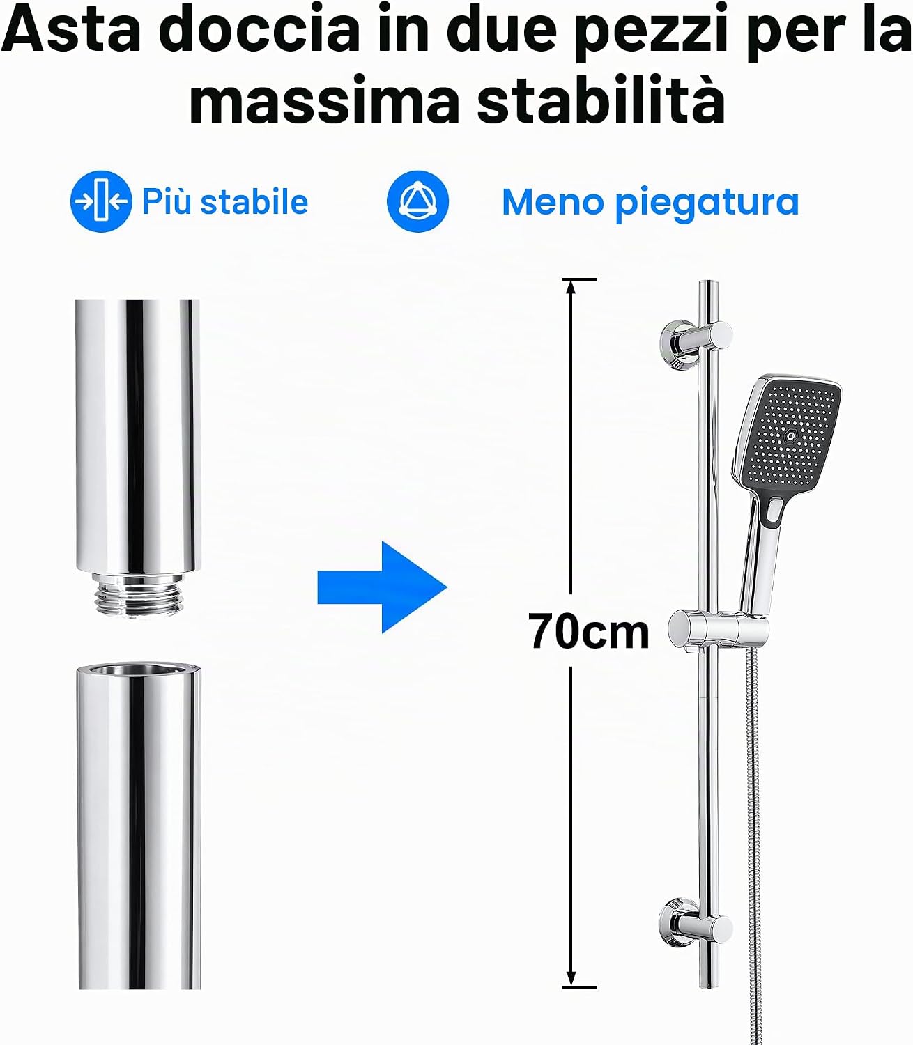 Thumbnail 5 de JOHO Asta Doccia in acciaio inox 70 cm con supporto regolabile e mensola cromata