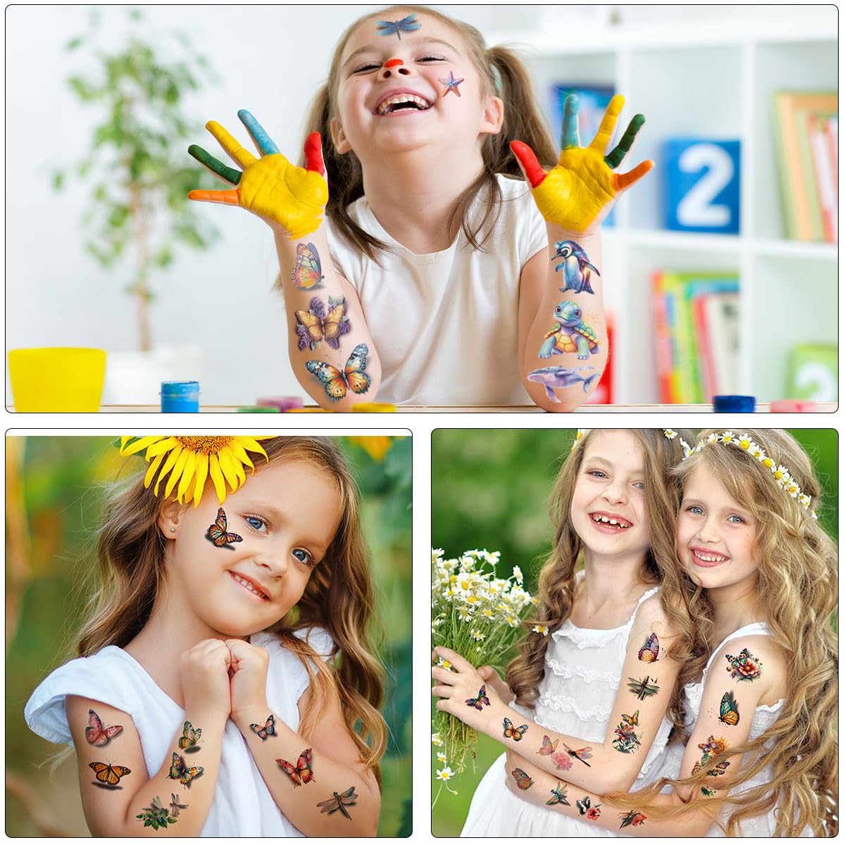 Thumbnail 3 de Temporäre Schmetterling-Tattoos für Kinder – 10 Blätter Wasserfarben-3D Motive zum Aufkleben
