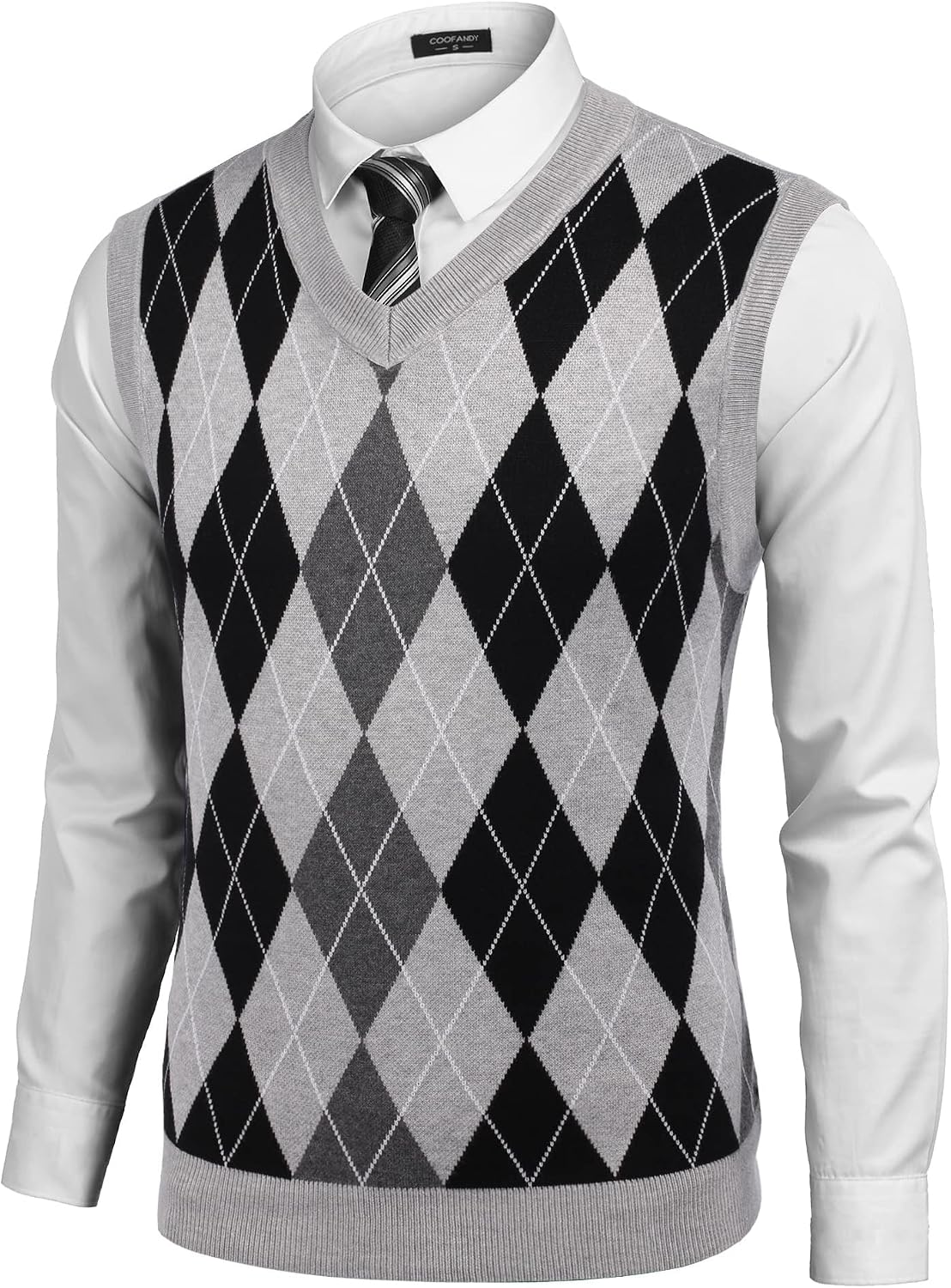 Detalle de COOFANDY Men's Argyle V-Neck Sweater Vest, Slim-Fit Sleeveless Knit