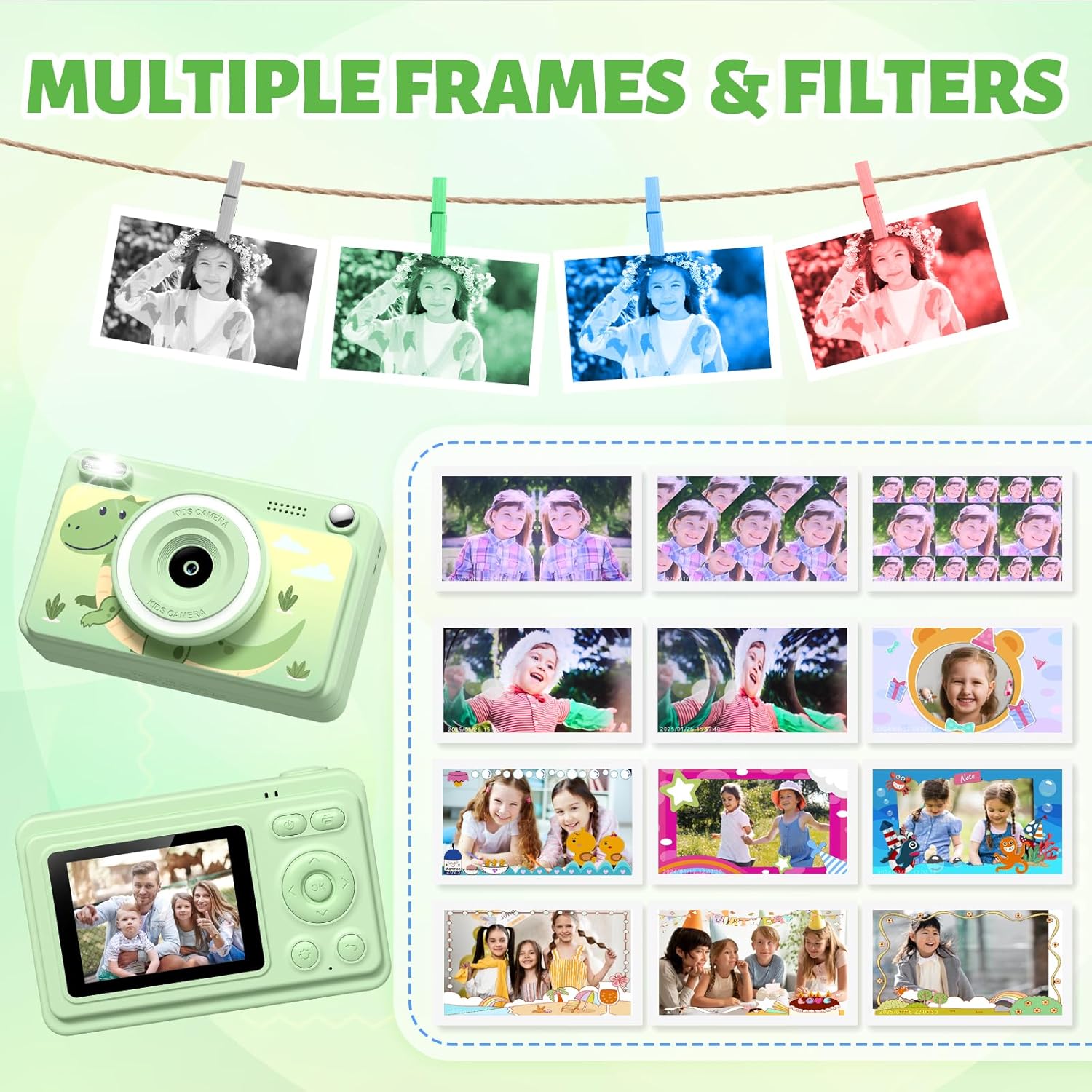 Detalle 1 de GREENKINDER Kids Camera Instant Print (1080P) with 2.4-inch screen, 5 print rolls and 32GB card for ages 3–12