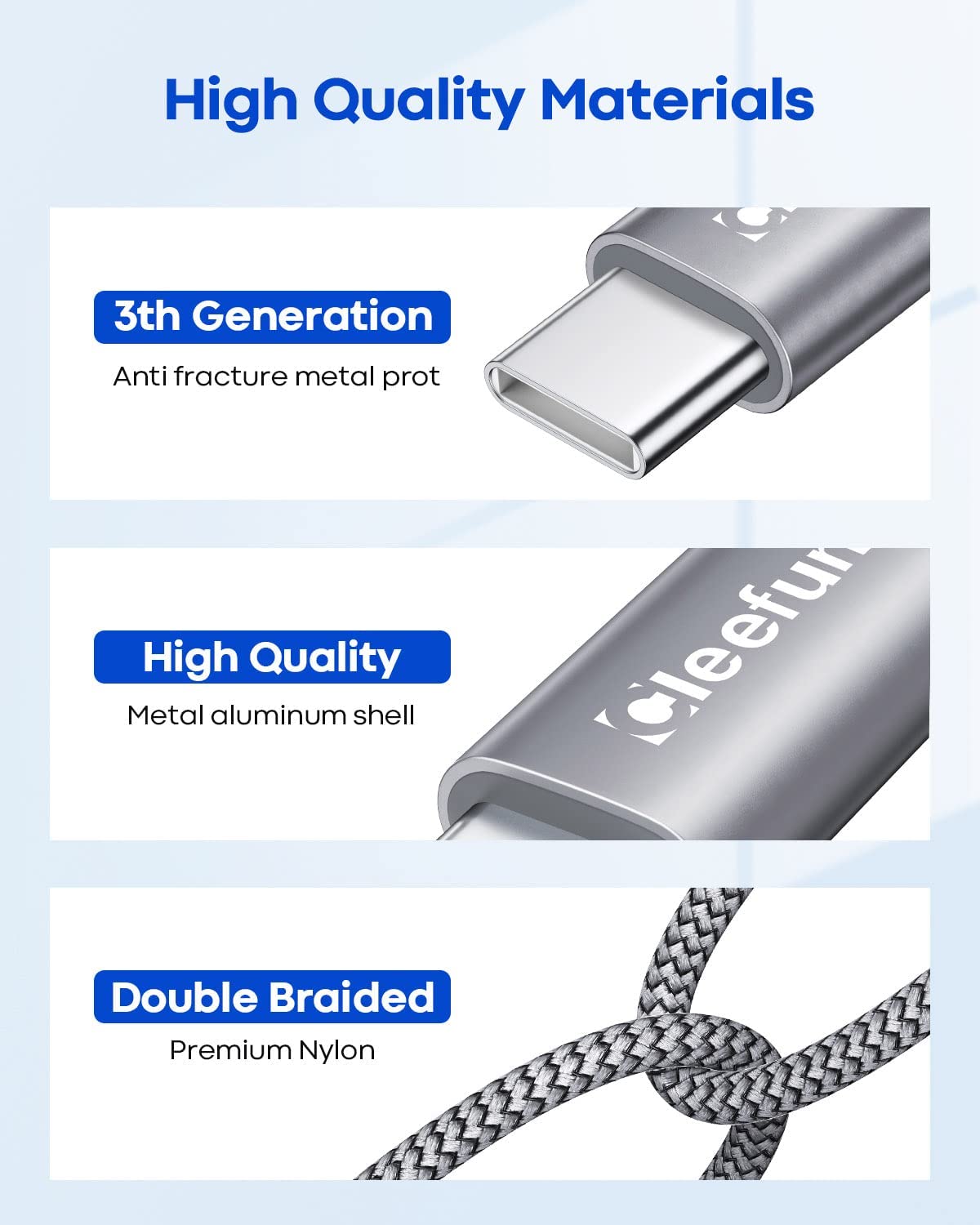 Thumbnail 4 de CLEEFUN Long USB-C to USB-A 3 m fast charging cable