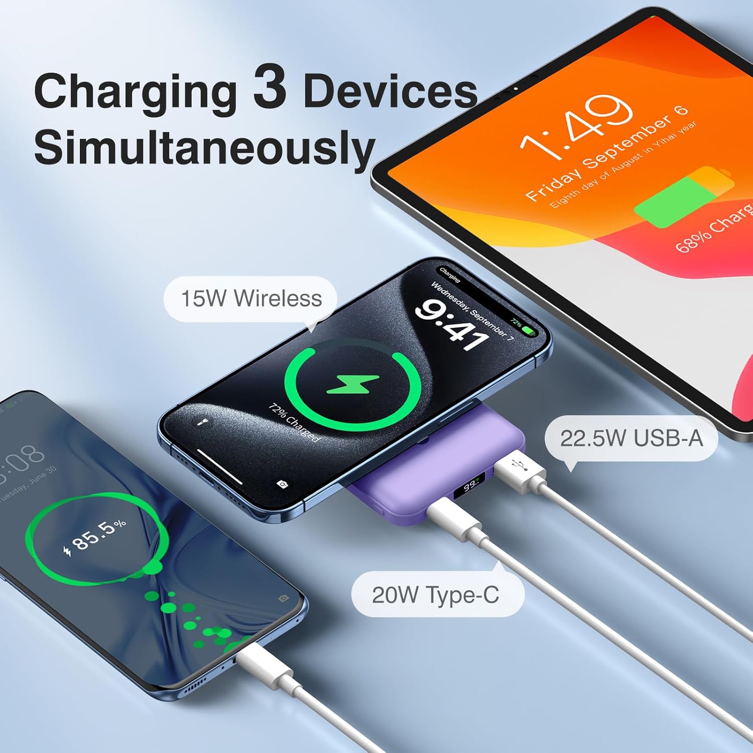 Detalle de AOGUERBE Magnetic Wireless Power Bank 10000mAh for MagSafe iPhone 12–17 Series
