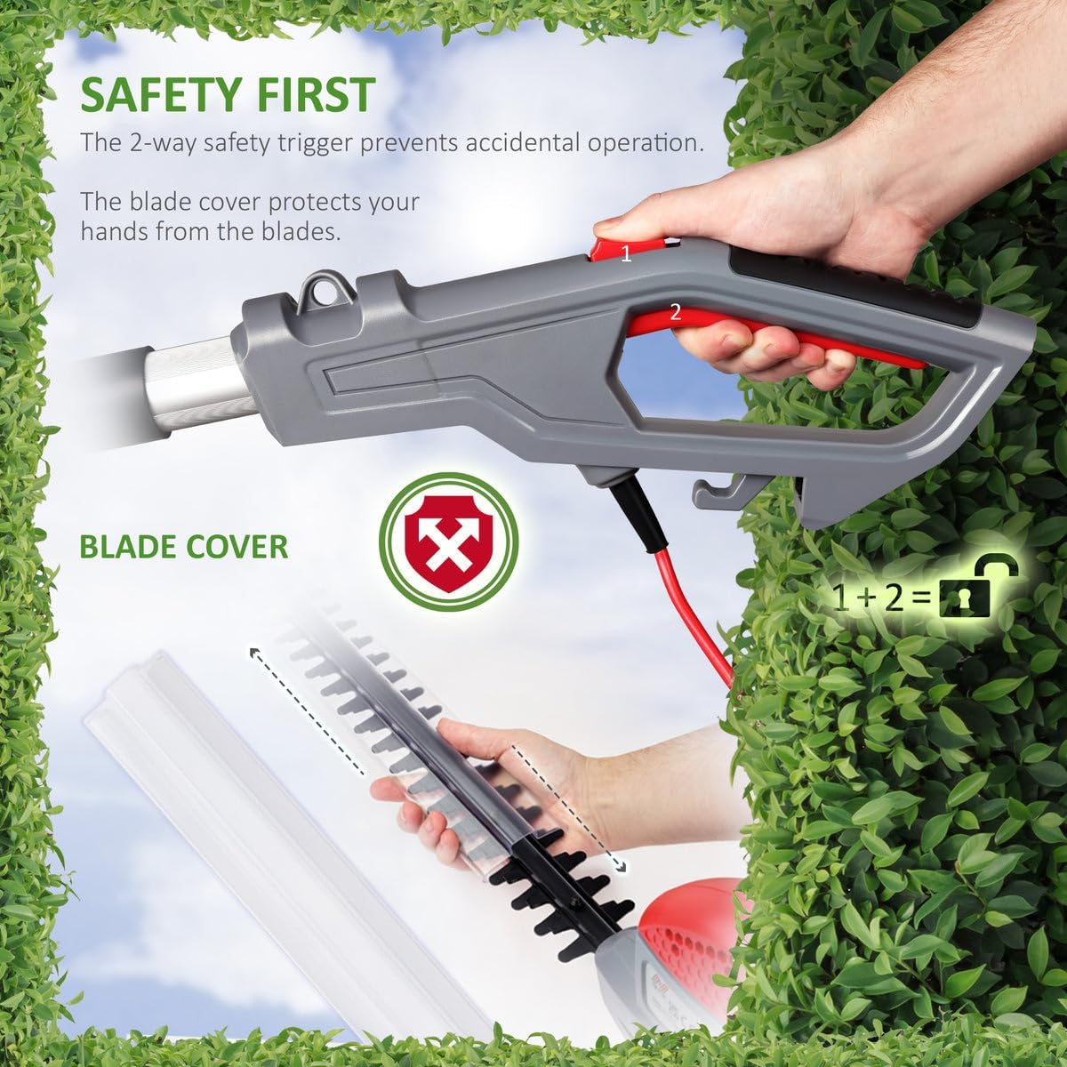 Thumbnail 4 de NETTA Pole Hedge Trimmer Long Reach (550W) – telescopic 2.7m electric hedge trimmer with 135° adjustable head