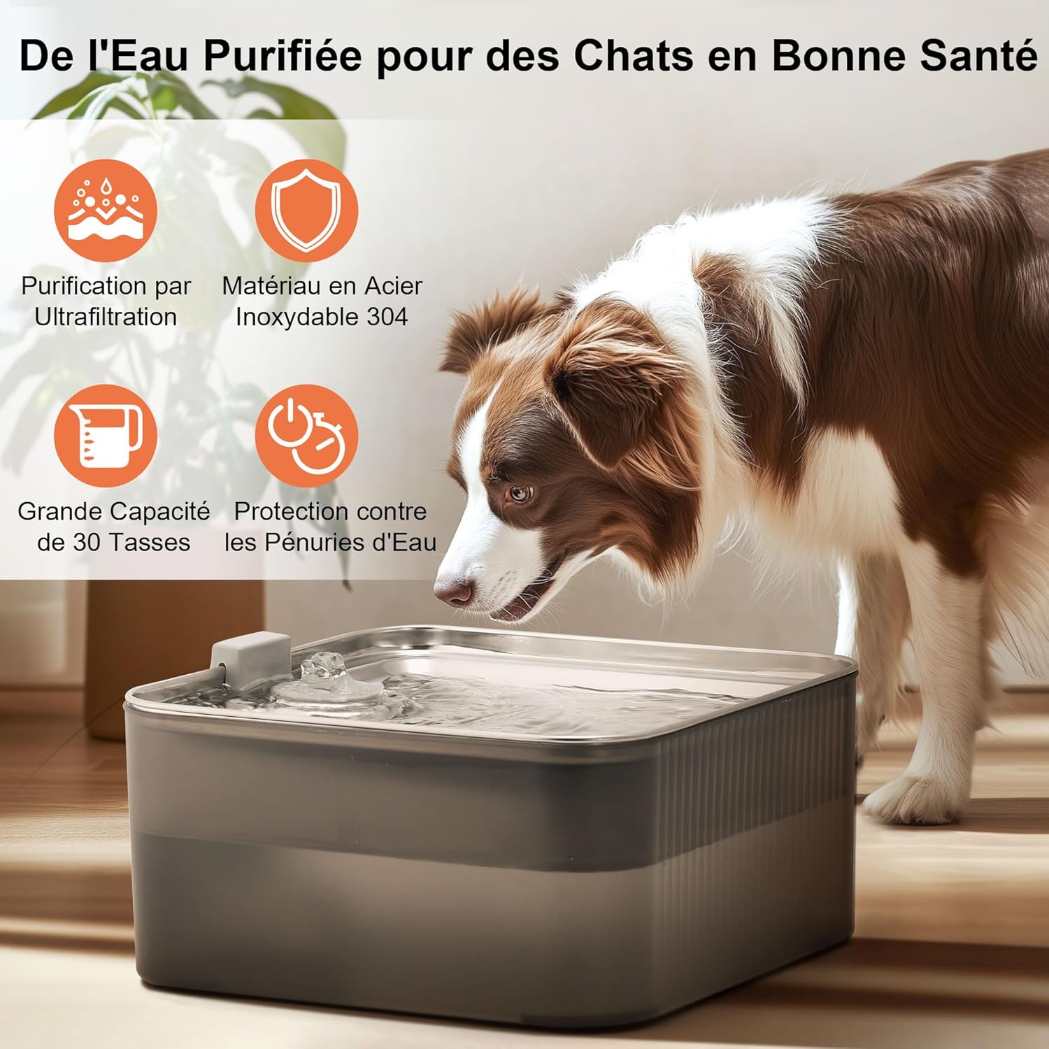 Thumbnail 2 de Fontaine à eau FUKUMARU pour chat et chien 7L en acier inoxydable avec 3 filtres de remplacement