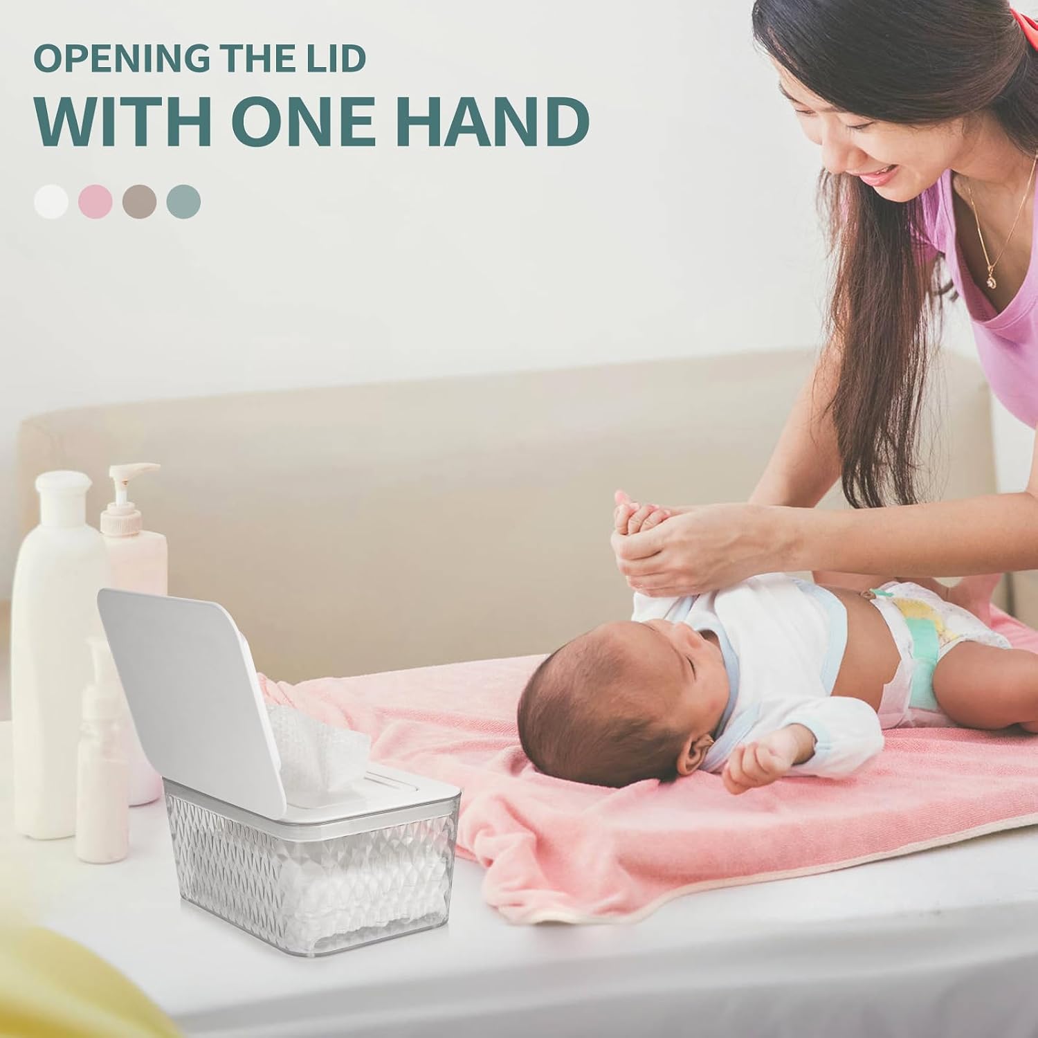 Detalle 2 de Whiidoom Wipes Dispenser, White Clear-View Holder with One-Handed Access