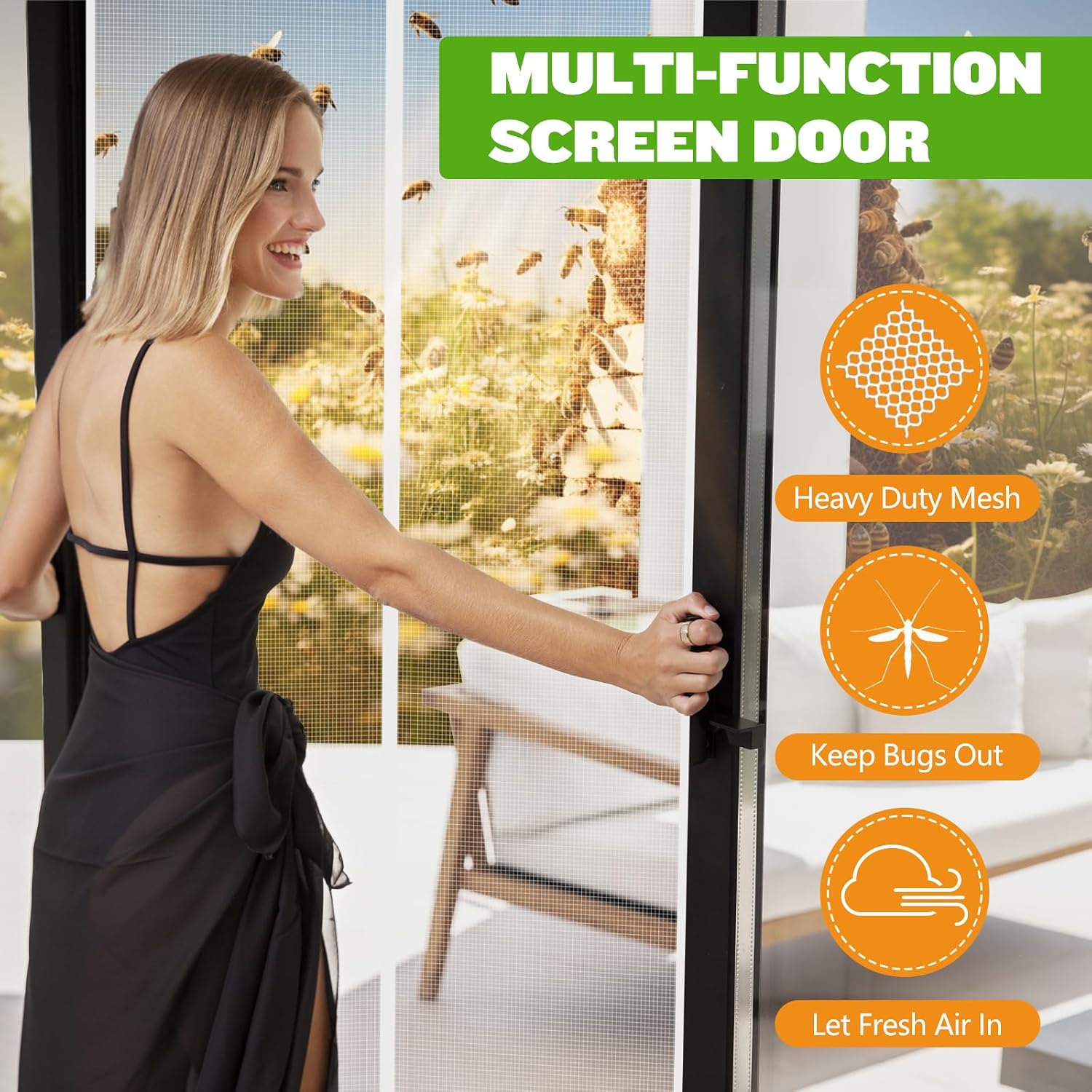 Thumbnail 6 de Flintronic Magnetic Fly Screen Door 90x200cm – Heavy Duty Mesh Curtain with Magnetic Closure