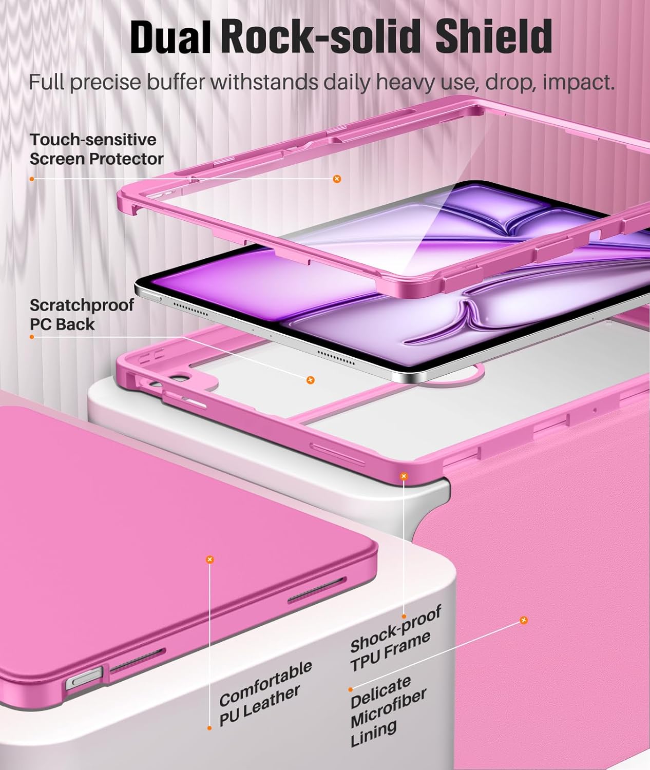 Detalle de MoKo iPad Air 13-Inch Case (M4/M3/M2) with Screen Protector & Pencil Holder — Peony
