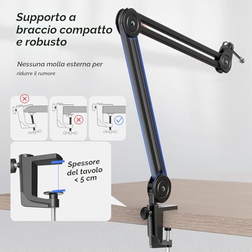 Detalle de FIFINE Braccio per Microfono con Clip e Adattatore – Supporto regolabile professionale per AM8, K658, K688 e A8